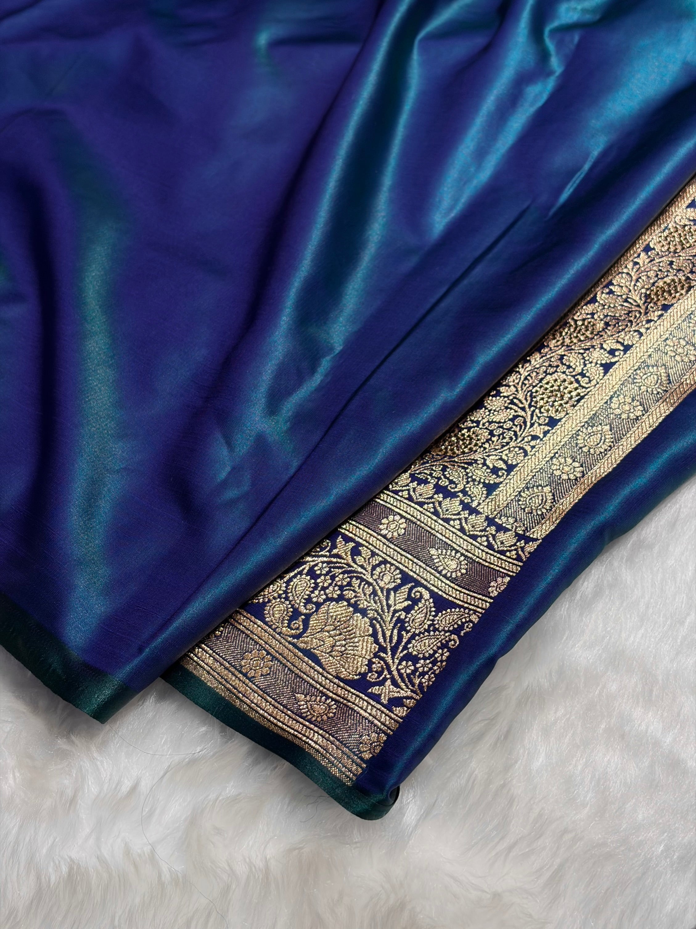 Satin Silk Saree Swarovski Work Floral Boota in Peacock Shades BSS27
