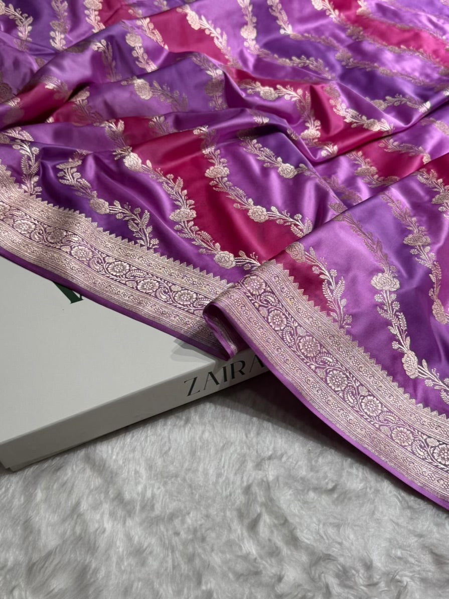 Lavender Rangkat Mashru Silk Saree With Cross Pattern MSRK03