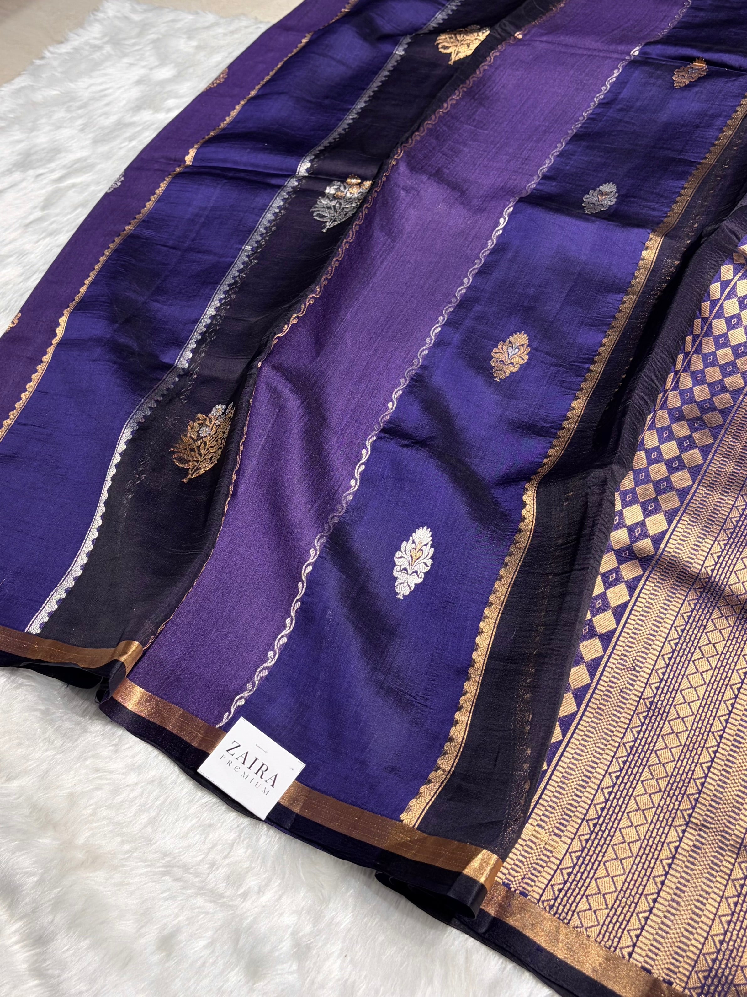 Navy Blue Shades Rangkart Handwoven Pure Katan Raw Mango Silk RM-38