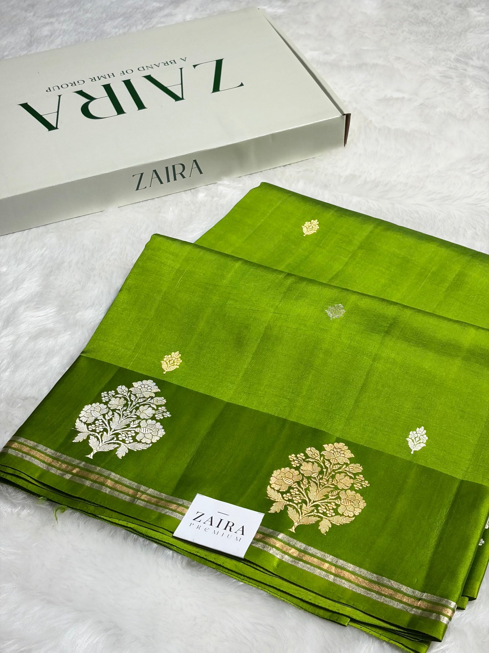 Parrot Green Shades Meena Boota Handwoven Pure Katan Raw Mango Silk RM-01