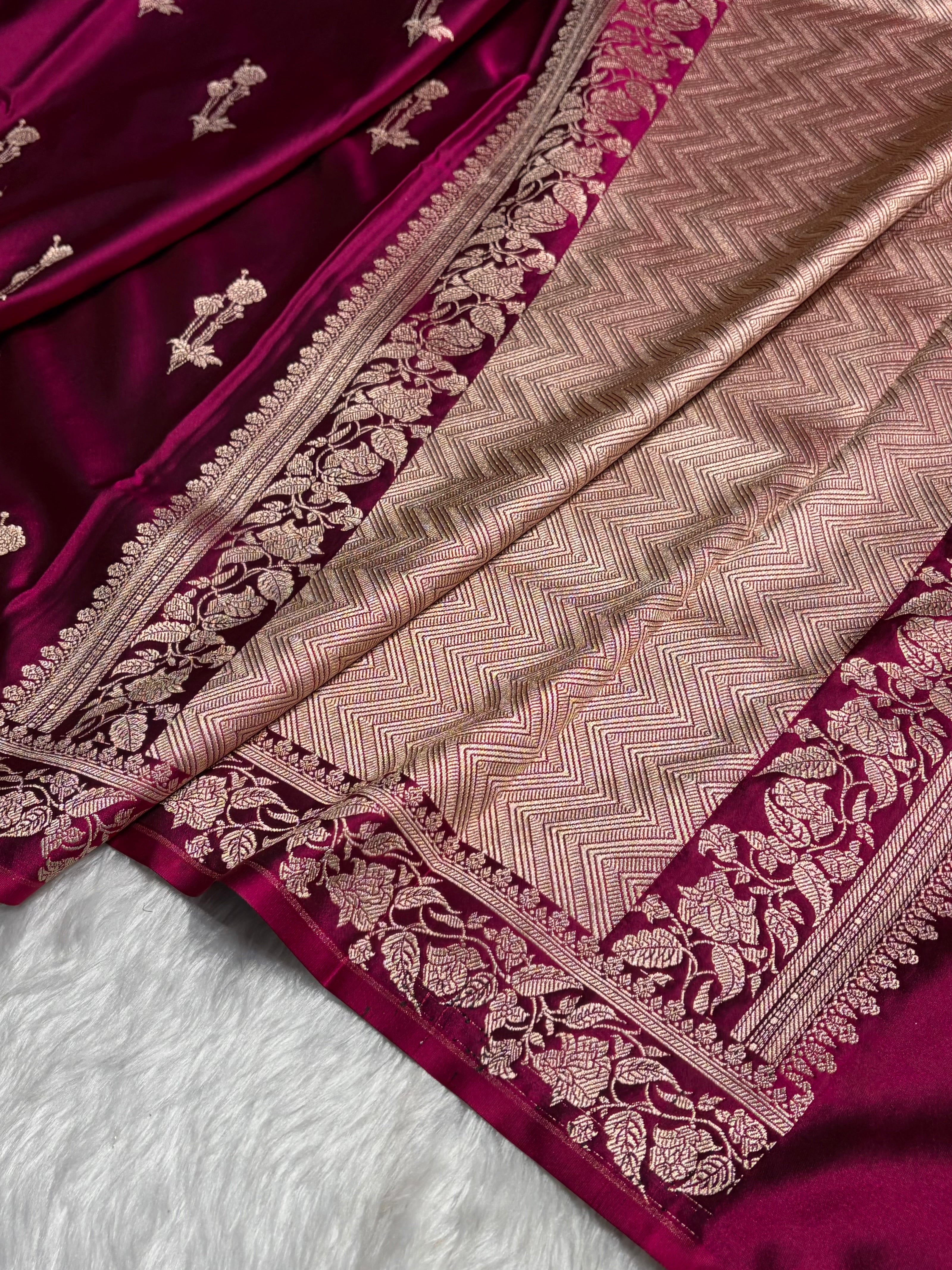 Cross Wine Boota With Floral Border Mashru Silk Saree MSM-92