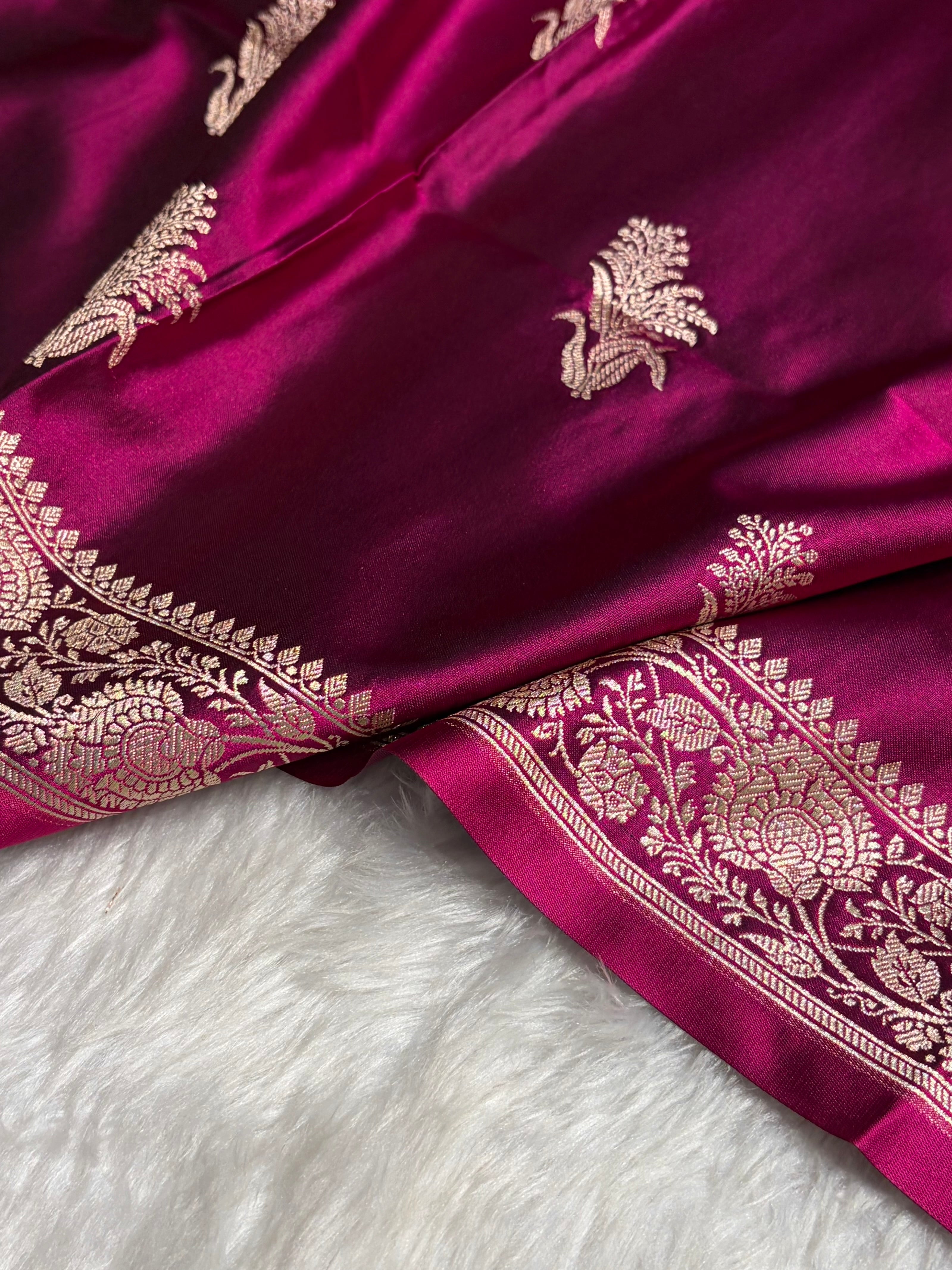 Wine Boota With Floral Border Mashru Silk Saree MSM-89