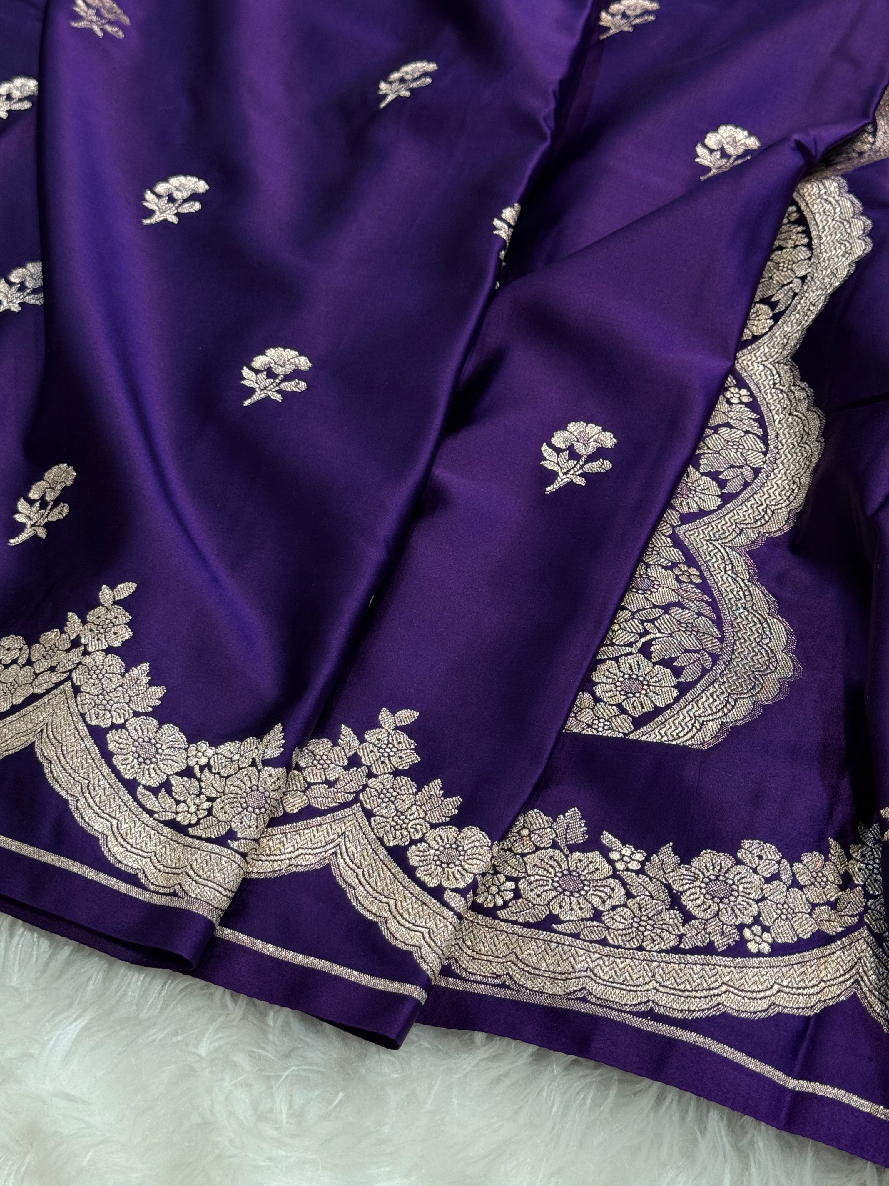 Scallop Purple Booti Mashru Silk Saree
