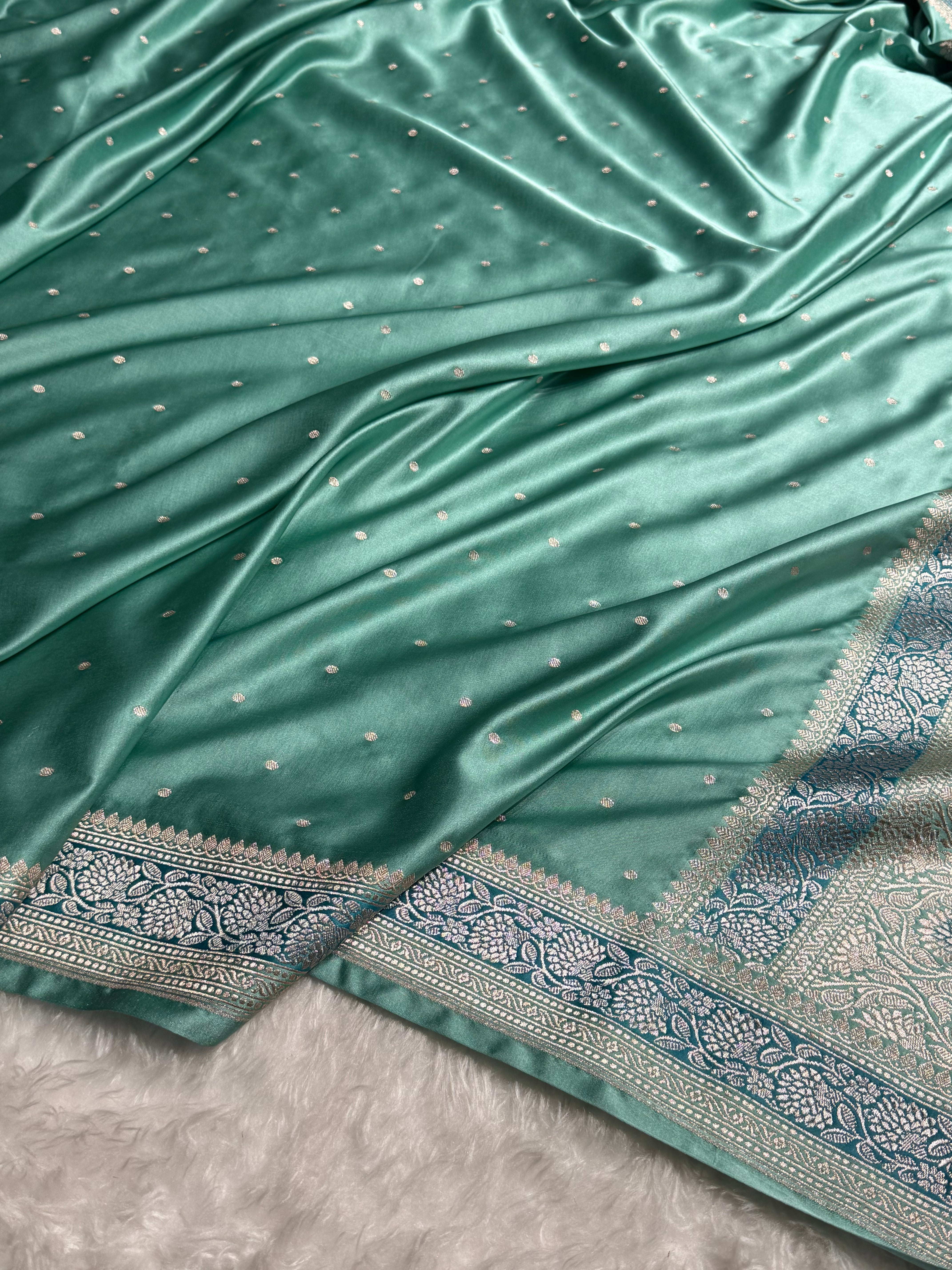 Sea Green Shades Booti Mashru Silk Saree MS65