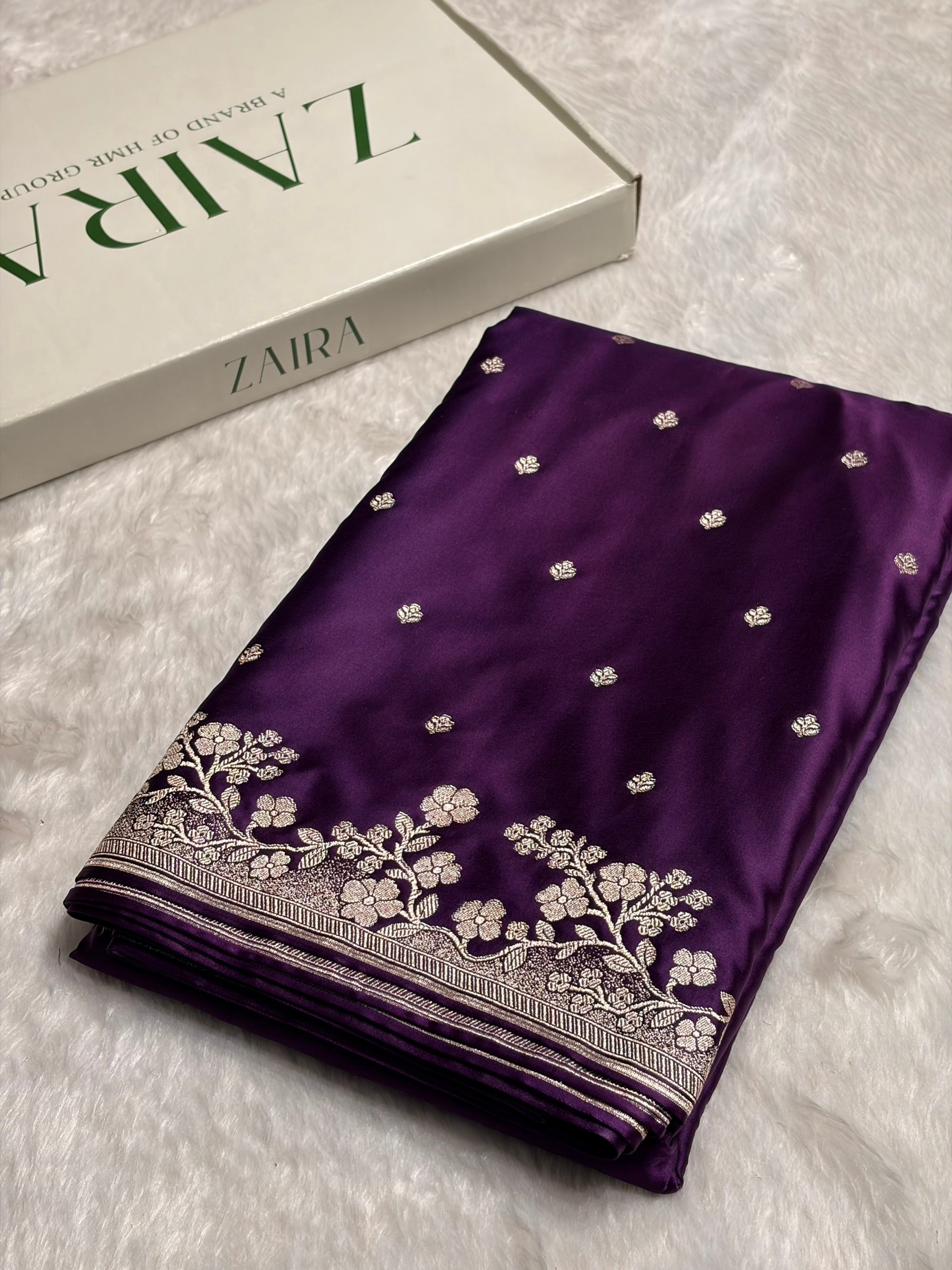 Purple Shades Floral Border Booti Mashru Silk Saree MS75