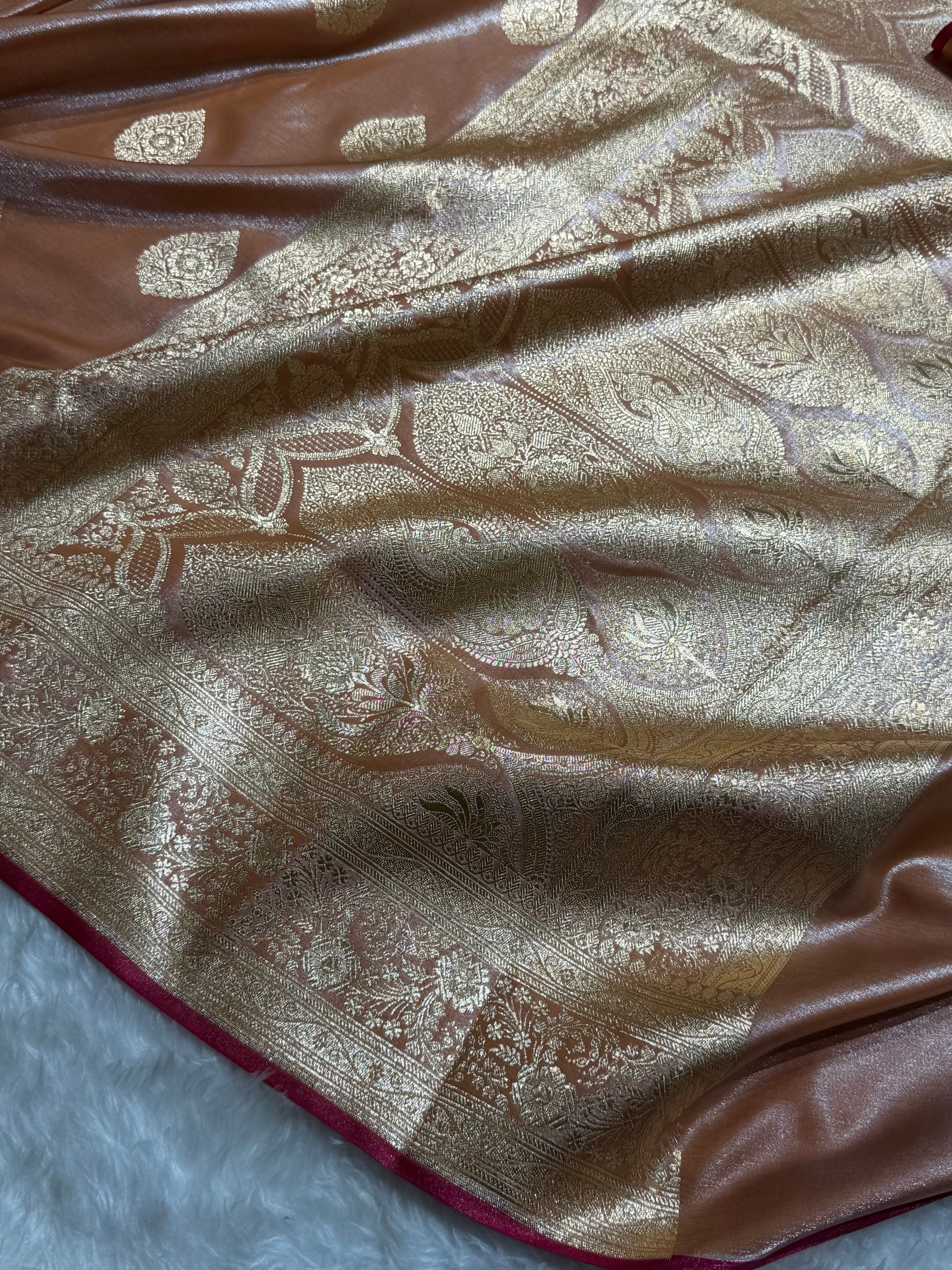Ultra Light Weight Satin Silk Boota in Copper Shades SS05
