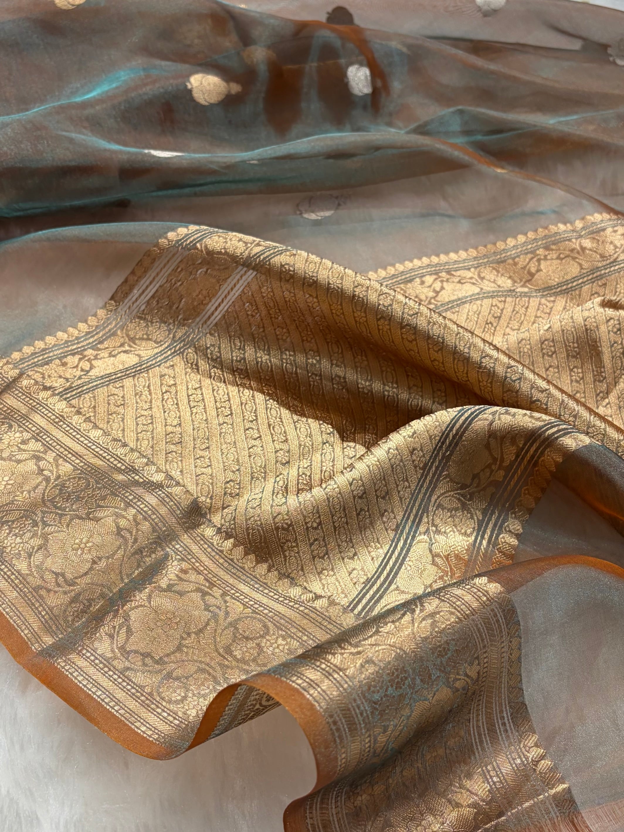 Rust Bananasi Floral Shades Pure Tissue Silk Saree PT-38