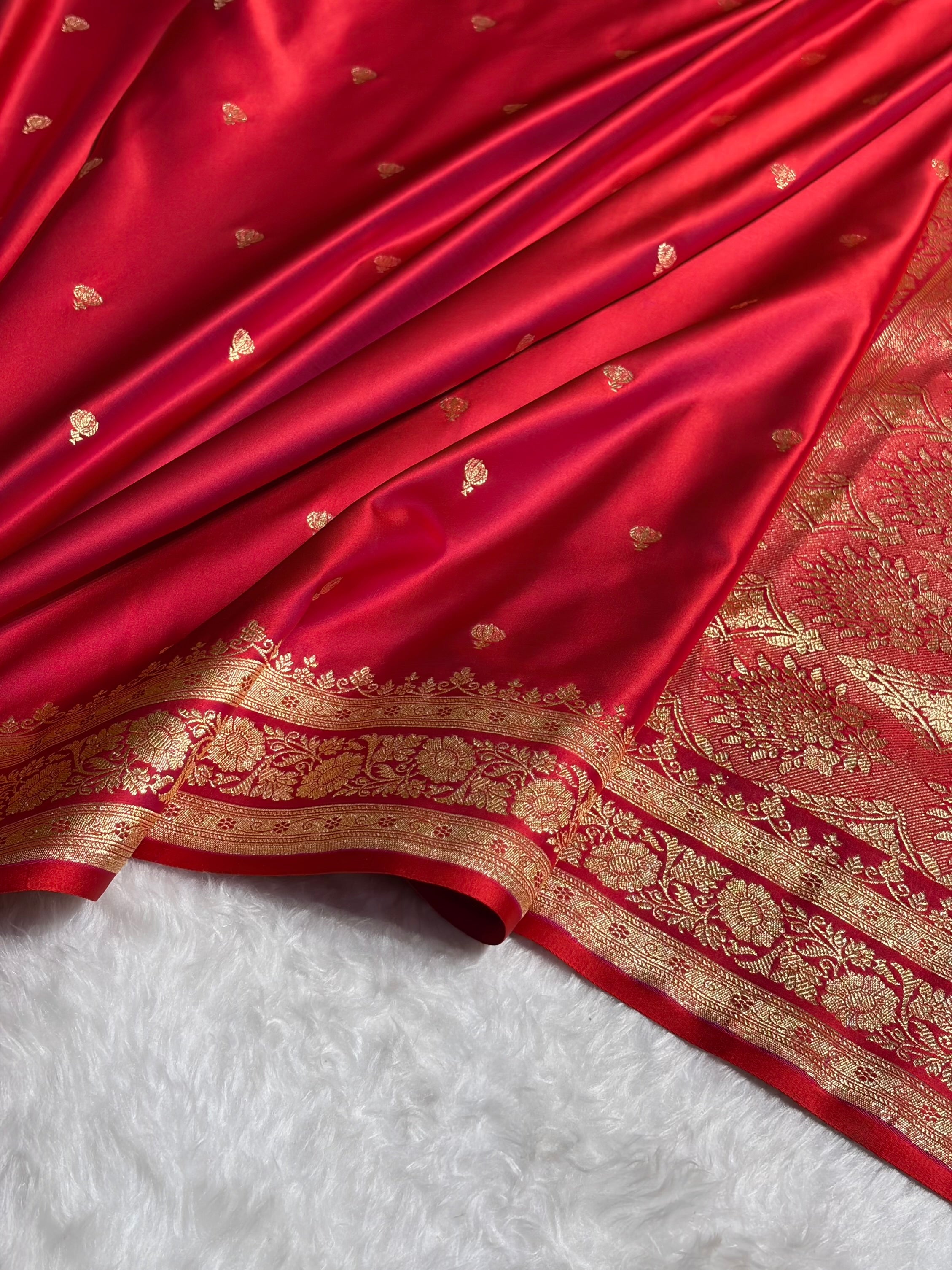 Magentic Red Booti Pattern Satin Katan Silk Saree SK66