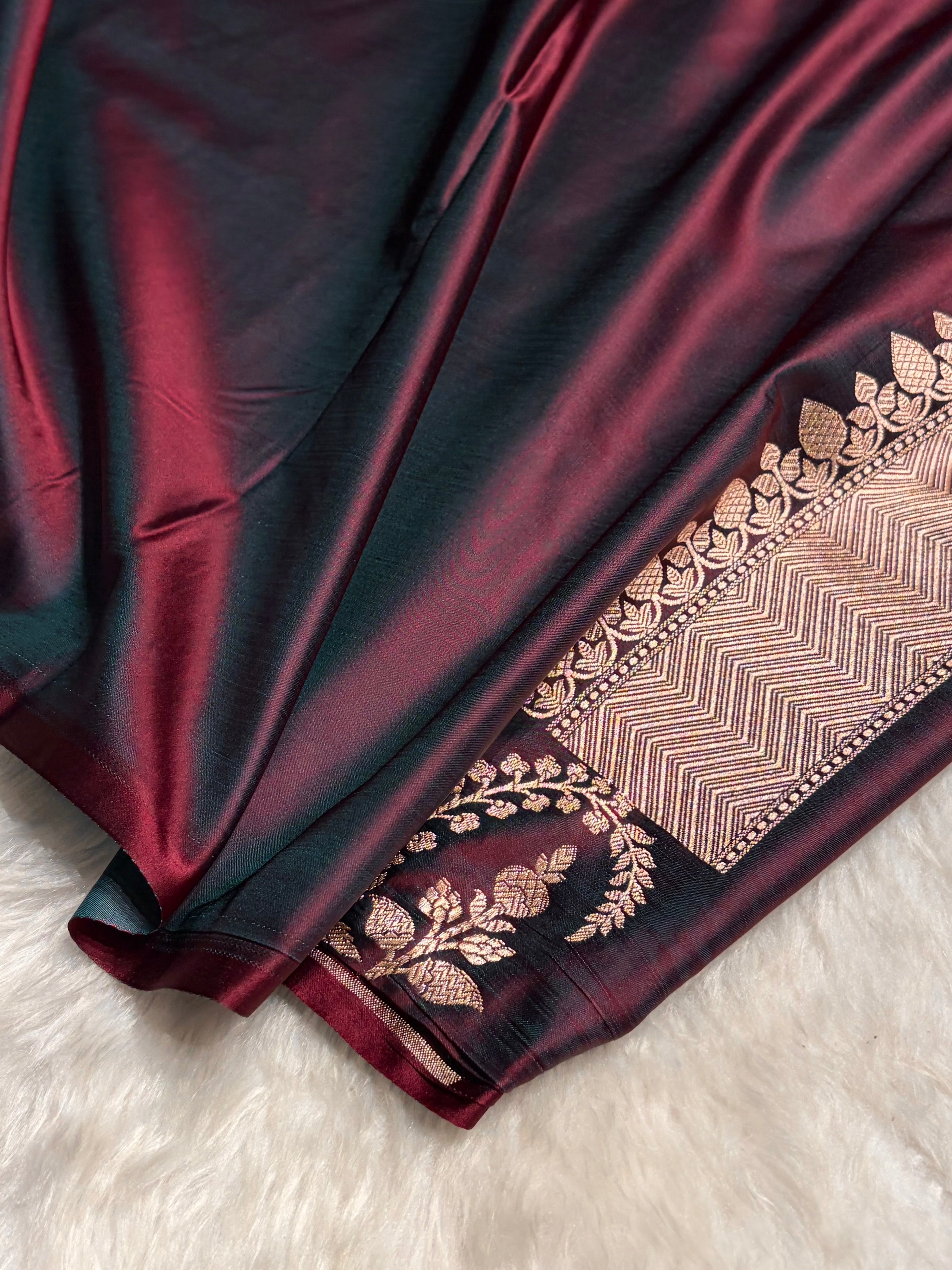 Cross Wine Boota With Floral Border Mashru Silk Saree MSM-95