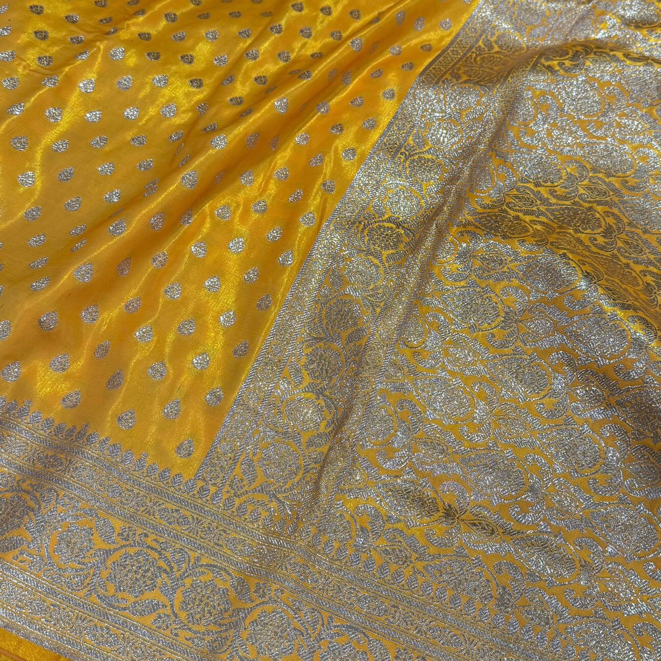 Satin Silk Booti in Yellow Shades SS01
