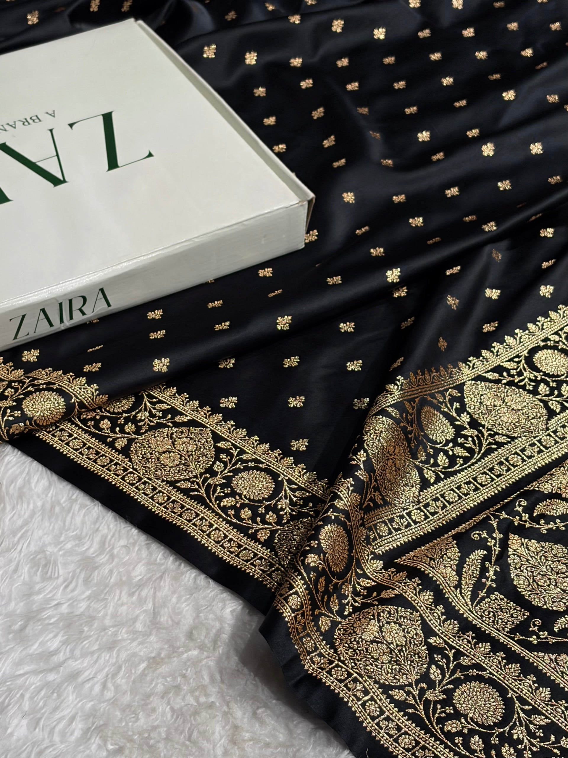 Banarasi Satin Katan Saree With Boota in Black Shades SK117