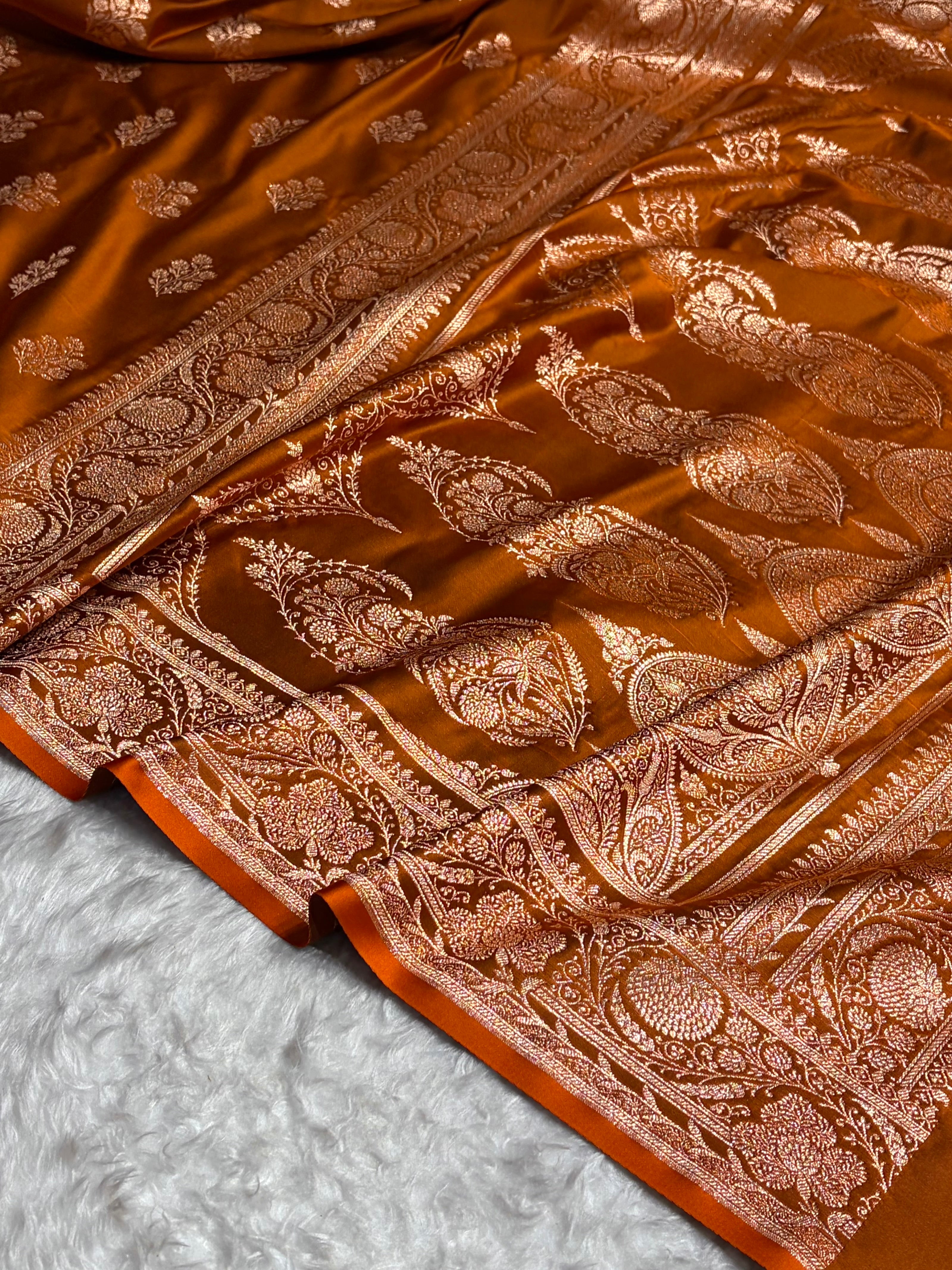 Banarasi Satin Katan Saree in Rust Orange Shades SK84