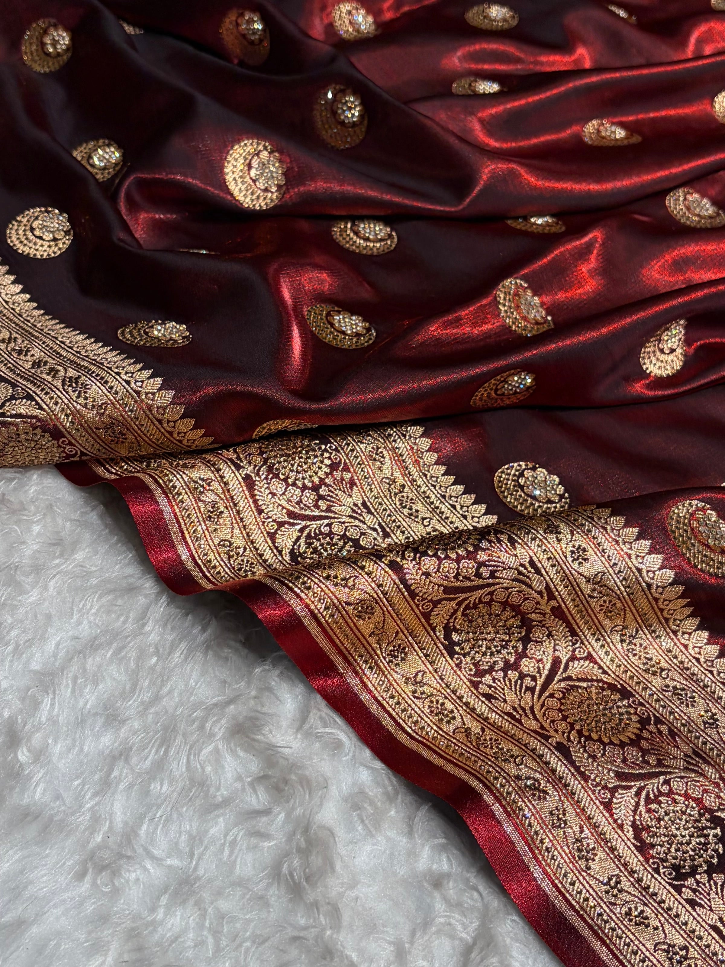 Chand Tara Maroon Boota With Traditional Banarasi Swarovski Work BSS04 (R)