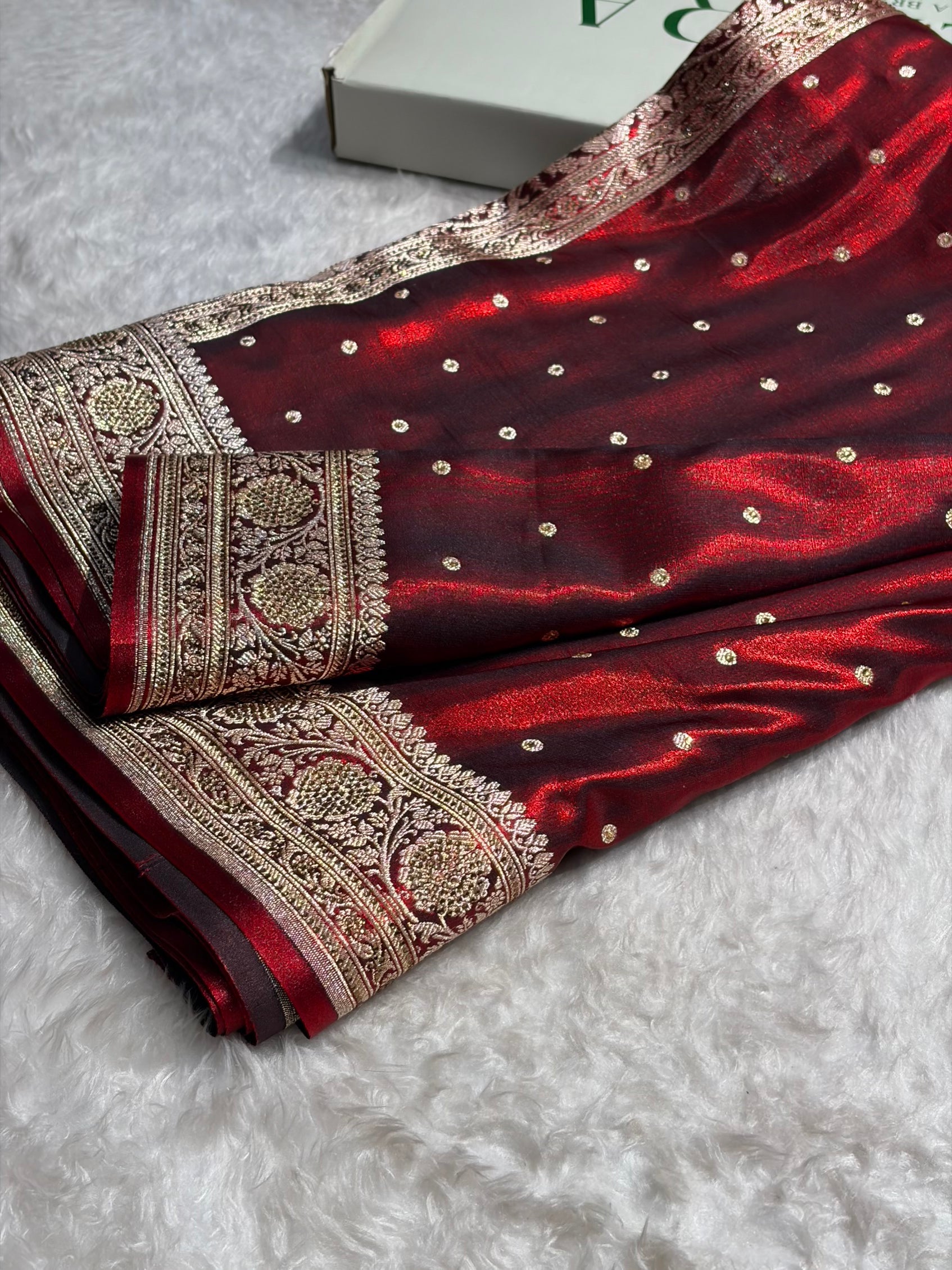 Banarasi Satin Silk Dot Booti in Maroon Shades withSwarovski work BSS08