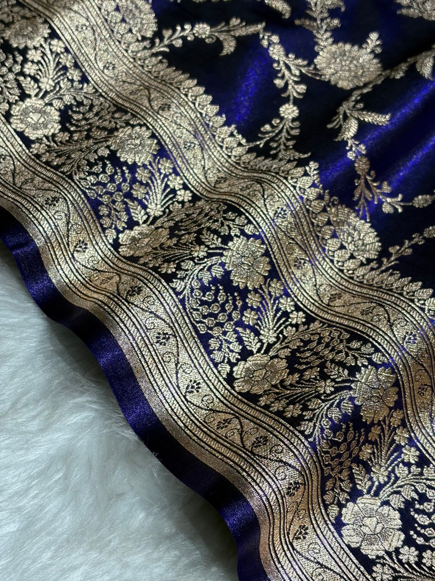 Satin Silk Banarasi Jaal in Dark Royal Blue Shades SS14