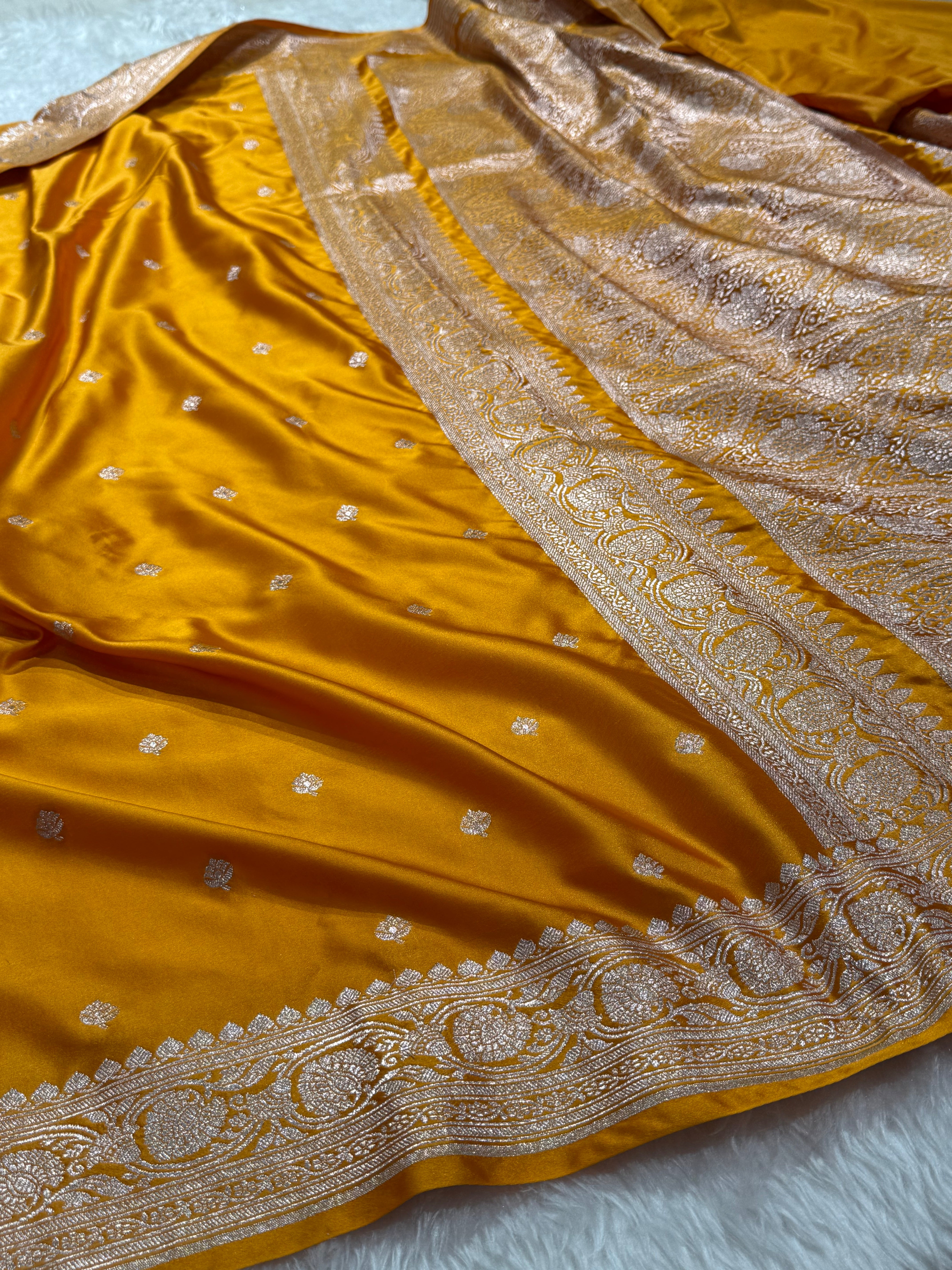 Banarasi Booti Motif In Mustard Mashru Silk Saree