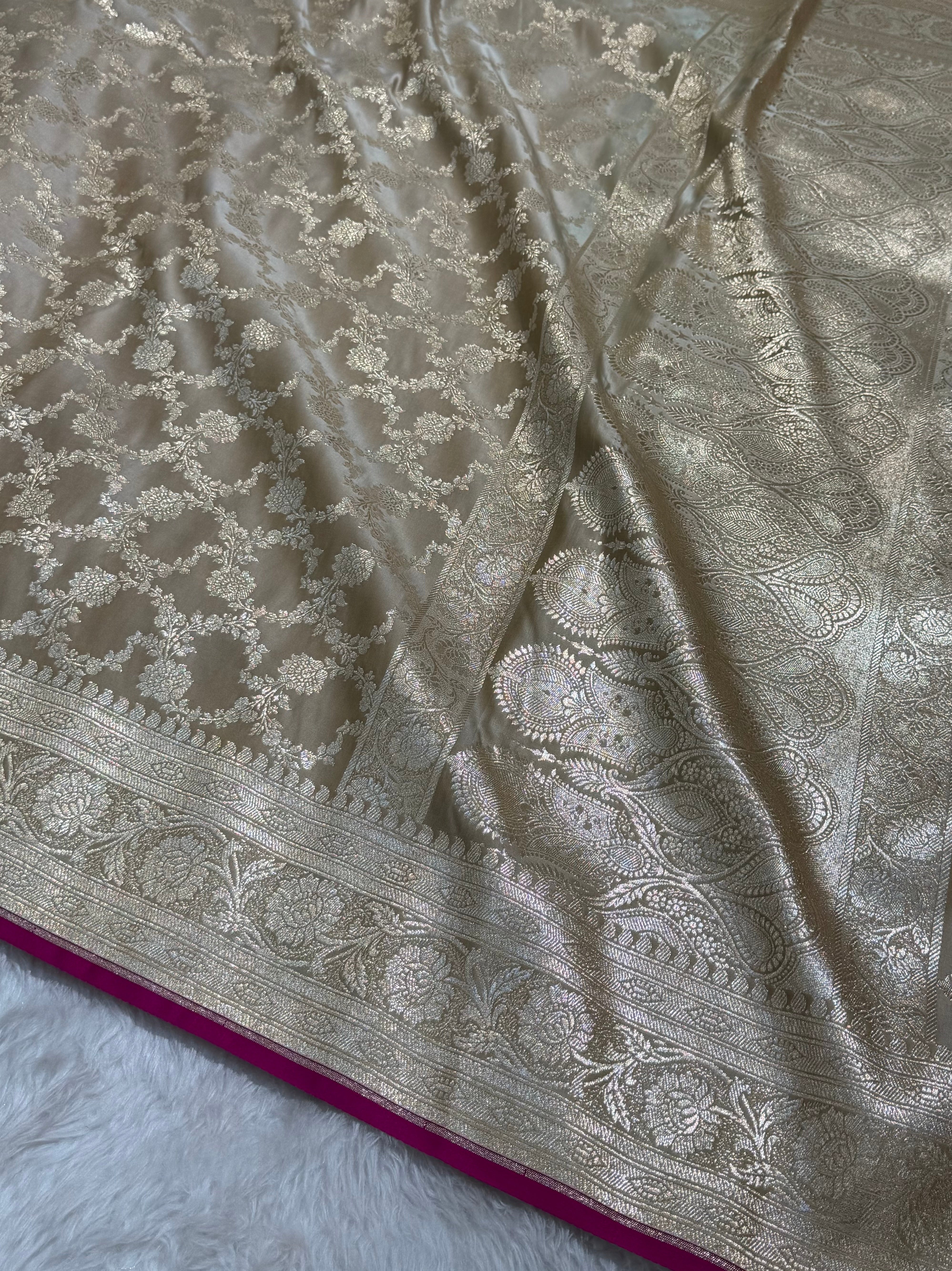 Pastel Beige Jaal Katan Silk saree SK25