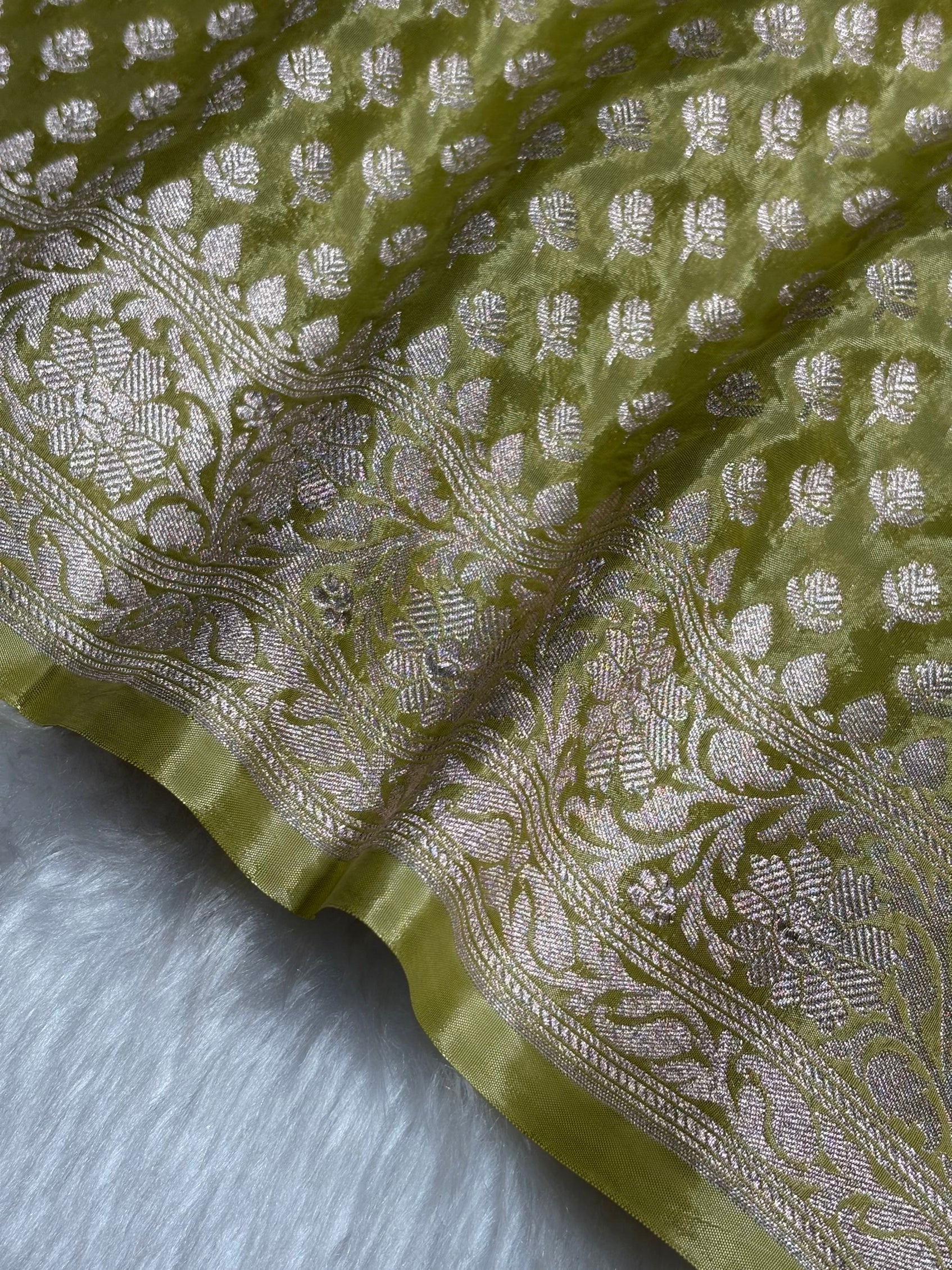 Light Mehendi Green Crepe Silky Katan Banarasi Saree CSK-01
