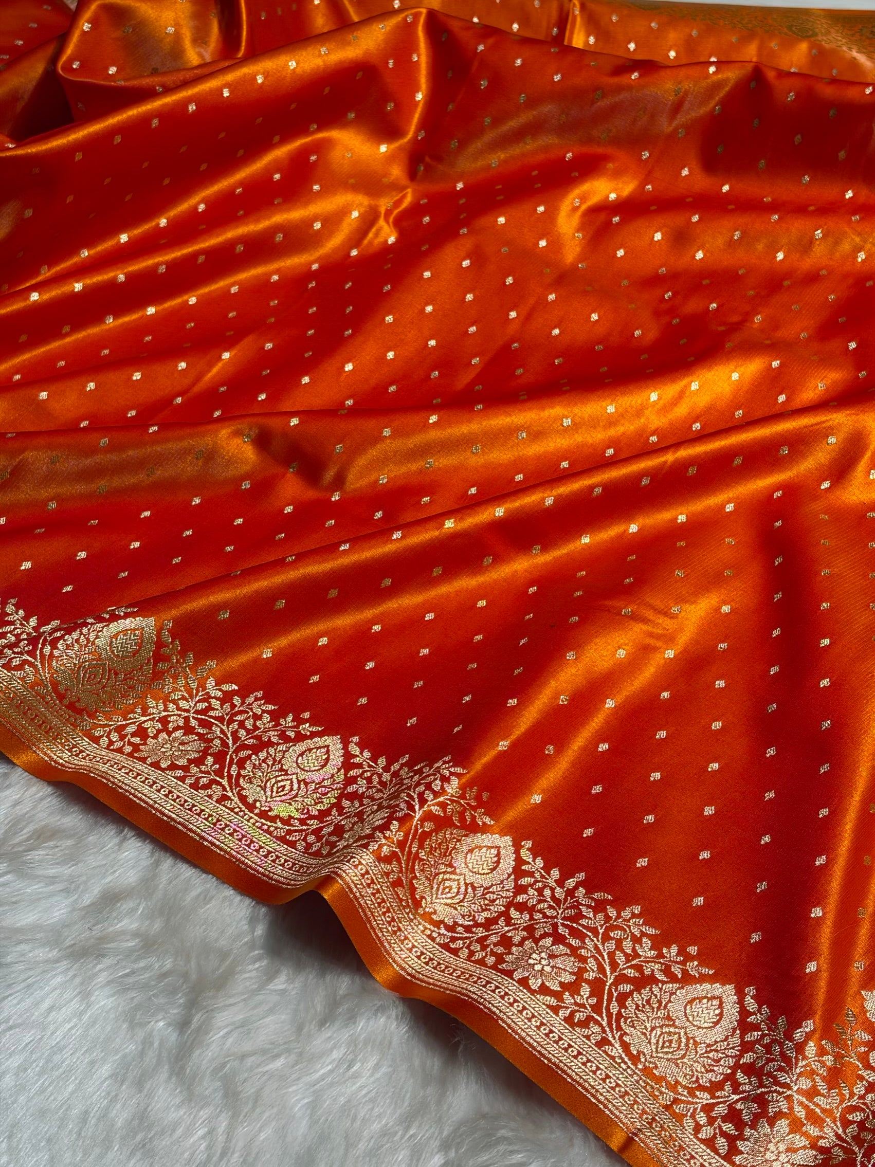 Ultra Light Weight Satin Silk Boota in Orange Shades SS31