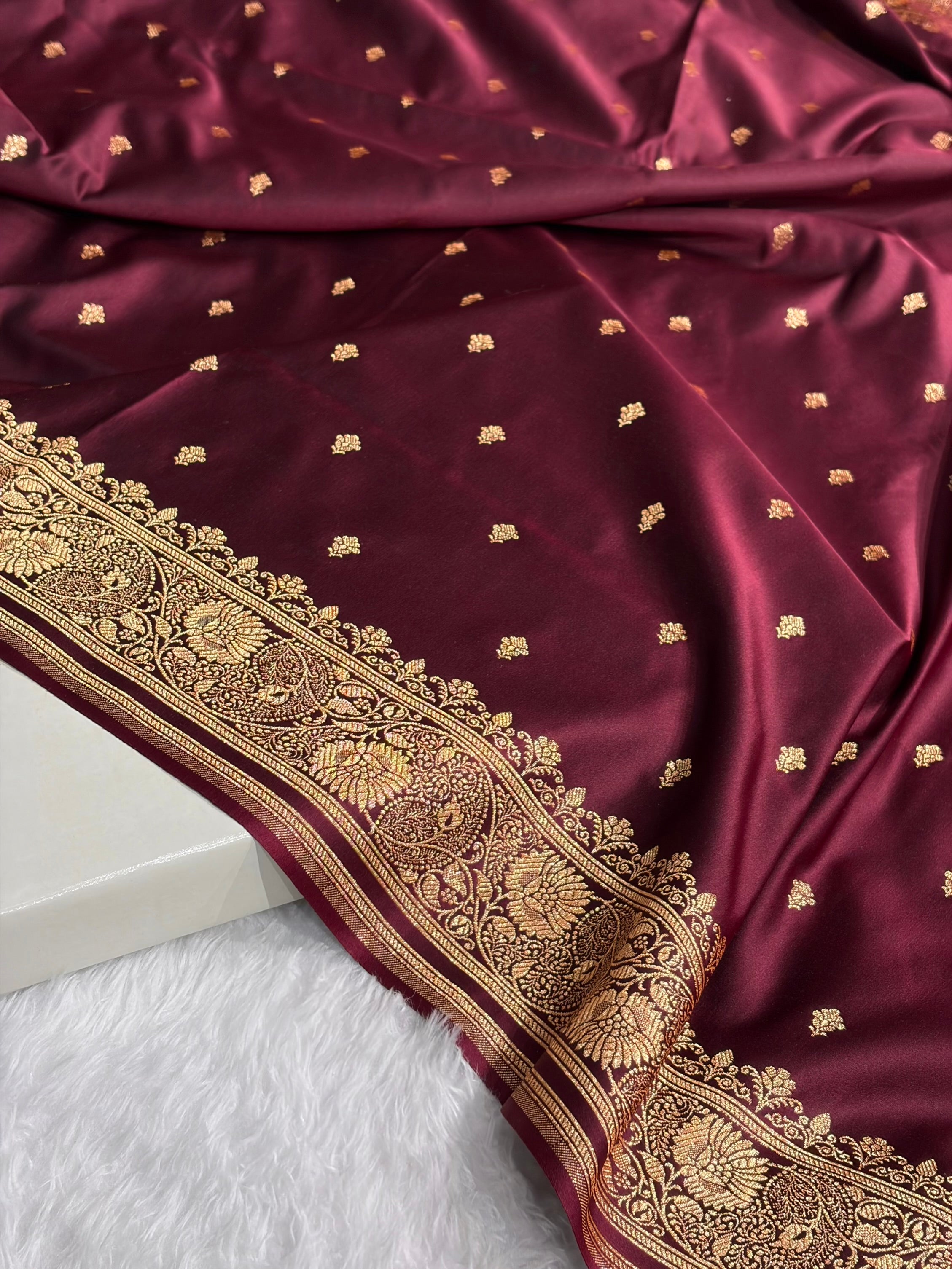 Banarasi Satin Katan Saree With Boota in Chocolate Shades SK104
