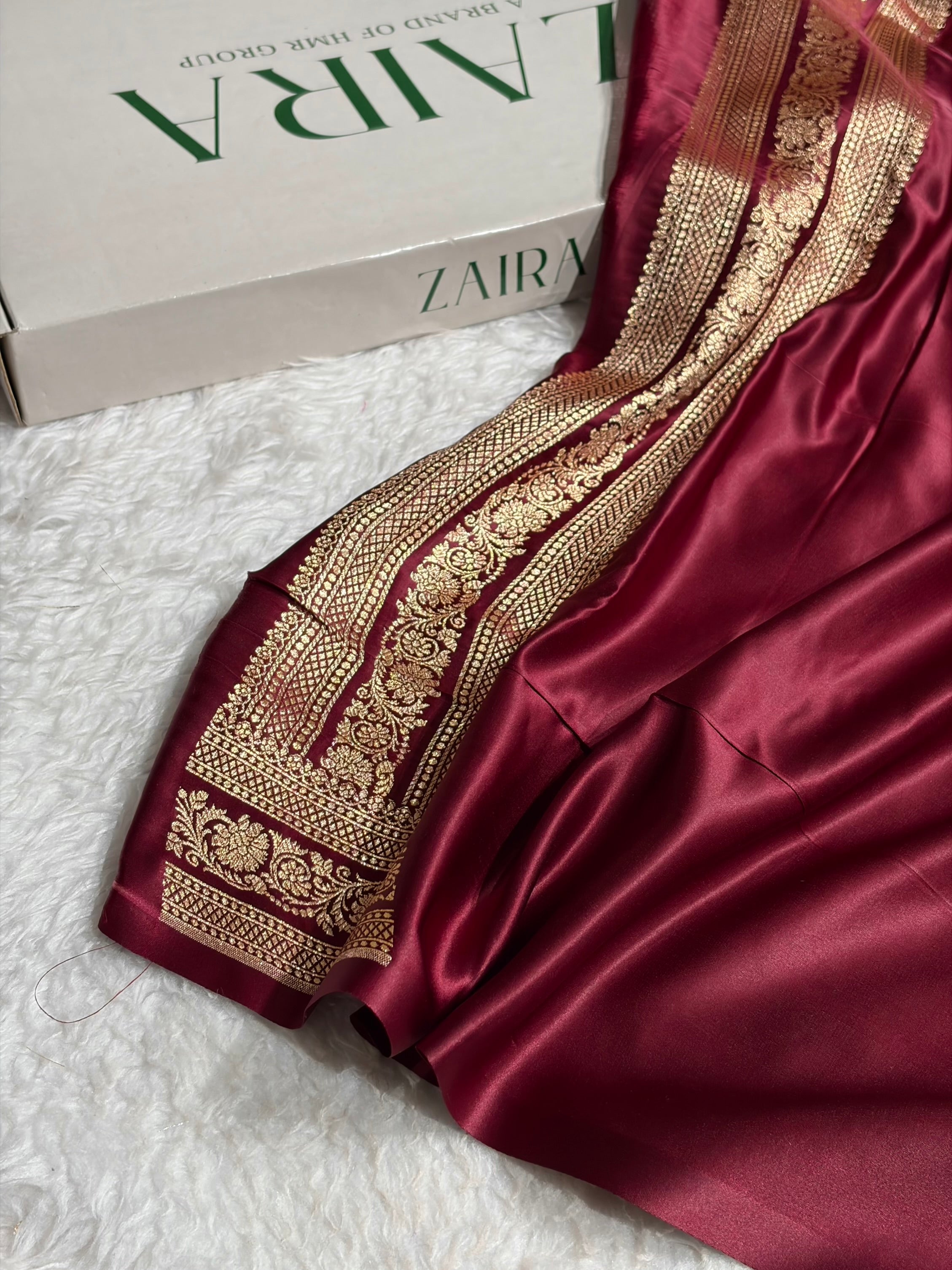 Banarasi Satin Katan Saree With Booti Pattern in Garnet Shades SK125