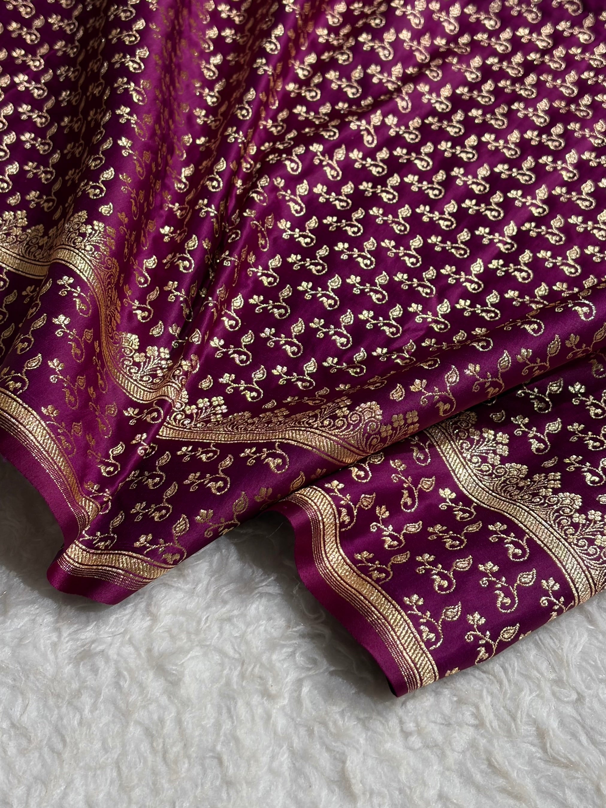 Wine Shades Jaal Floral Pattern Satin Katan Silk Saree SK81