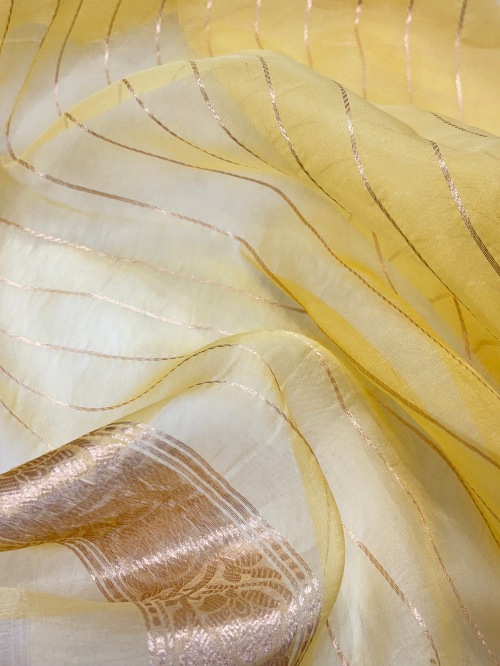 Pure Organza Lemon Meena Floral Banarasi Silk Saree PO-05