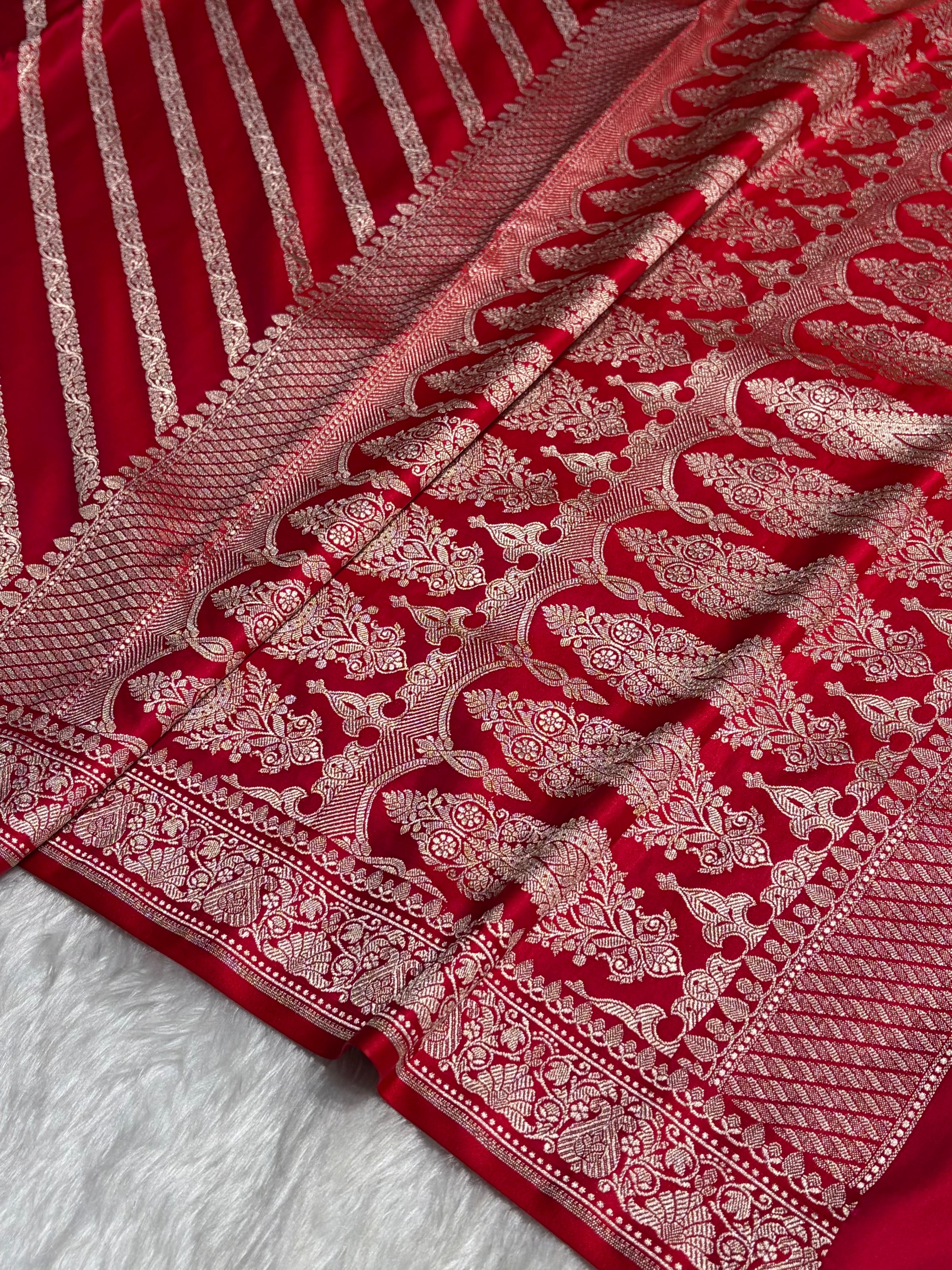 Pinkish Red With Floral Border Mashru Silk Saree MSM-98