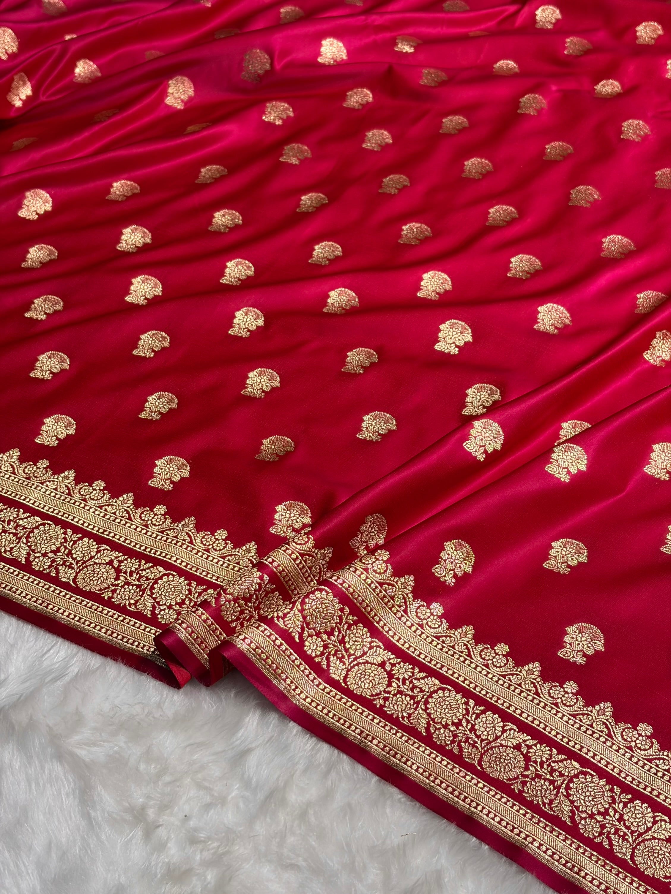 Cross Rani Booti Pattern Satin Katan Silk Saree SK49