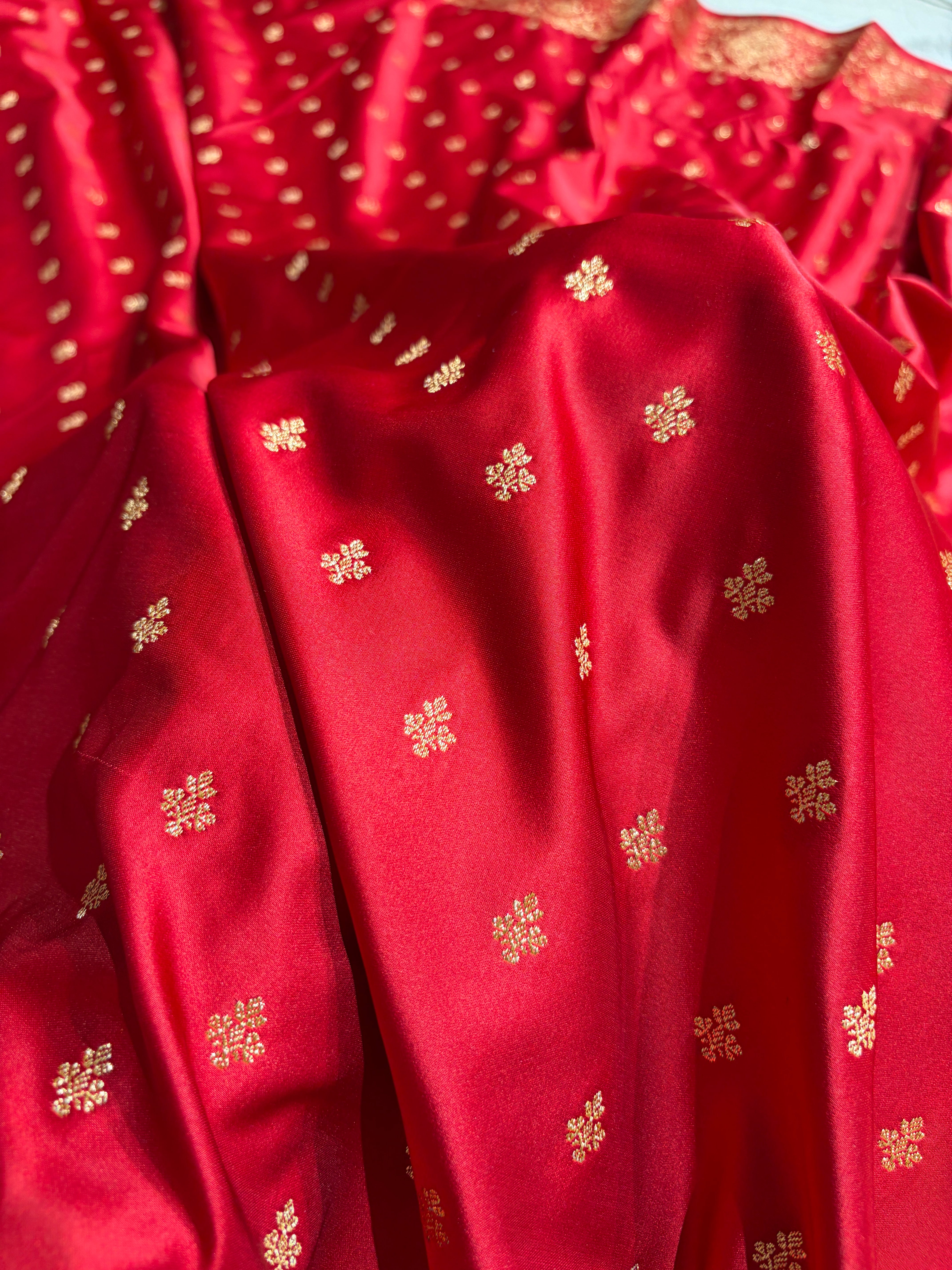 Banarasi Satin Katan Saree With Boota in Dark Red Shades SK117