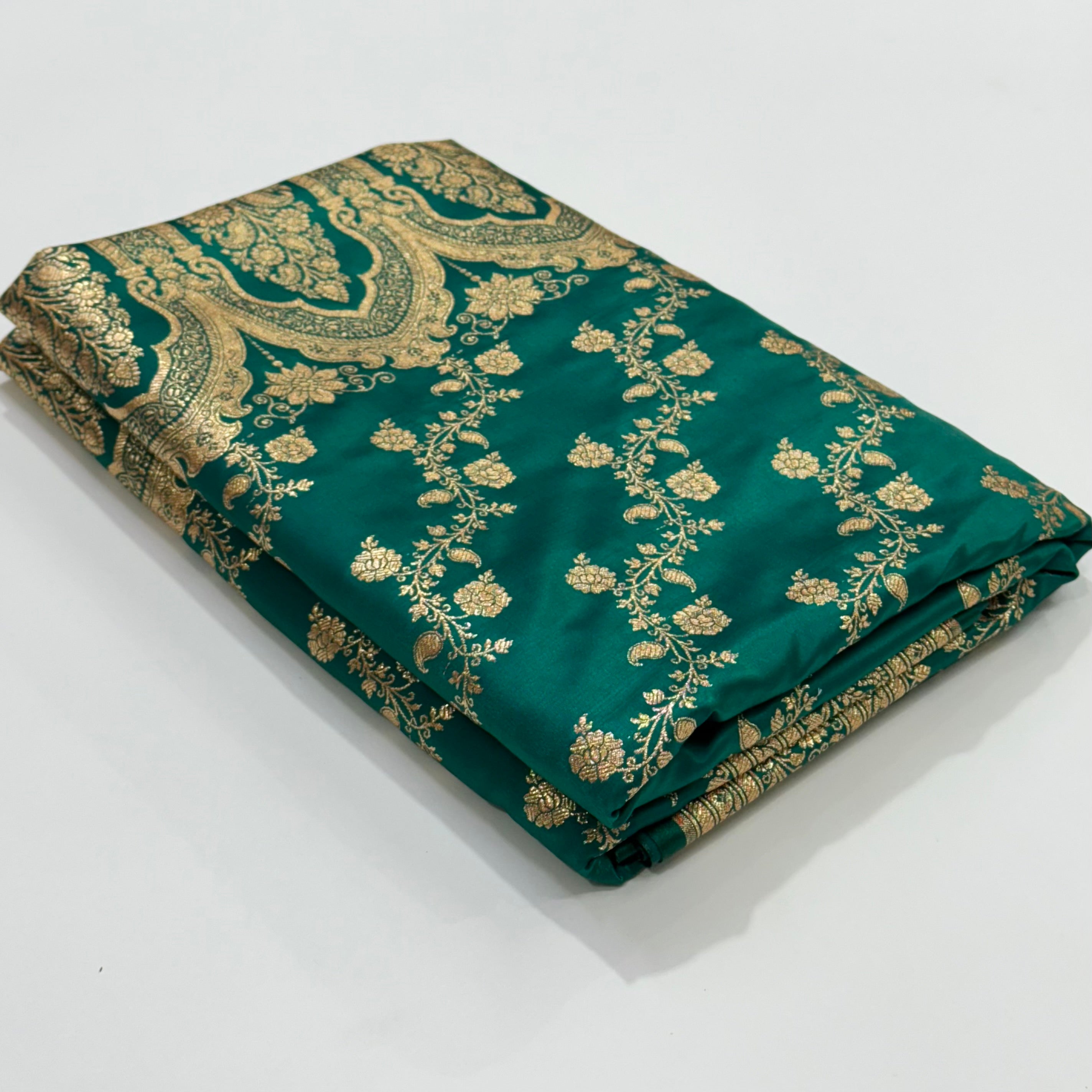 Light Weight Bridal Rama Green Satin Silk Saree