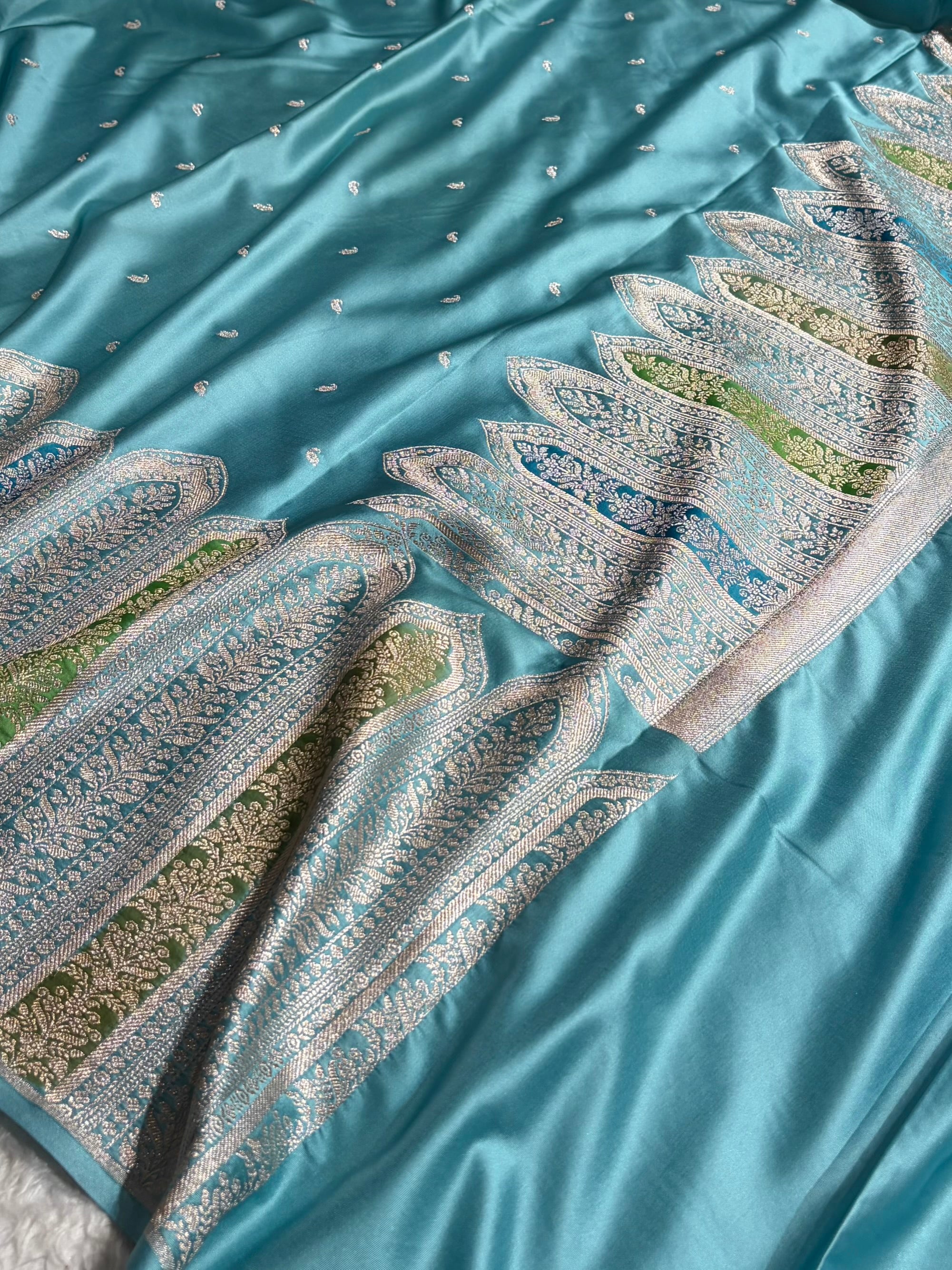 Skirt Border Sky Blue Shades With Minakari Skirt Mashru Silk Saree MS13