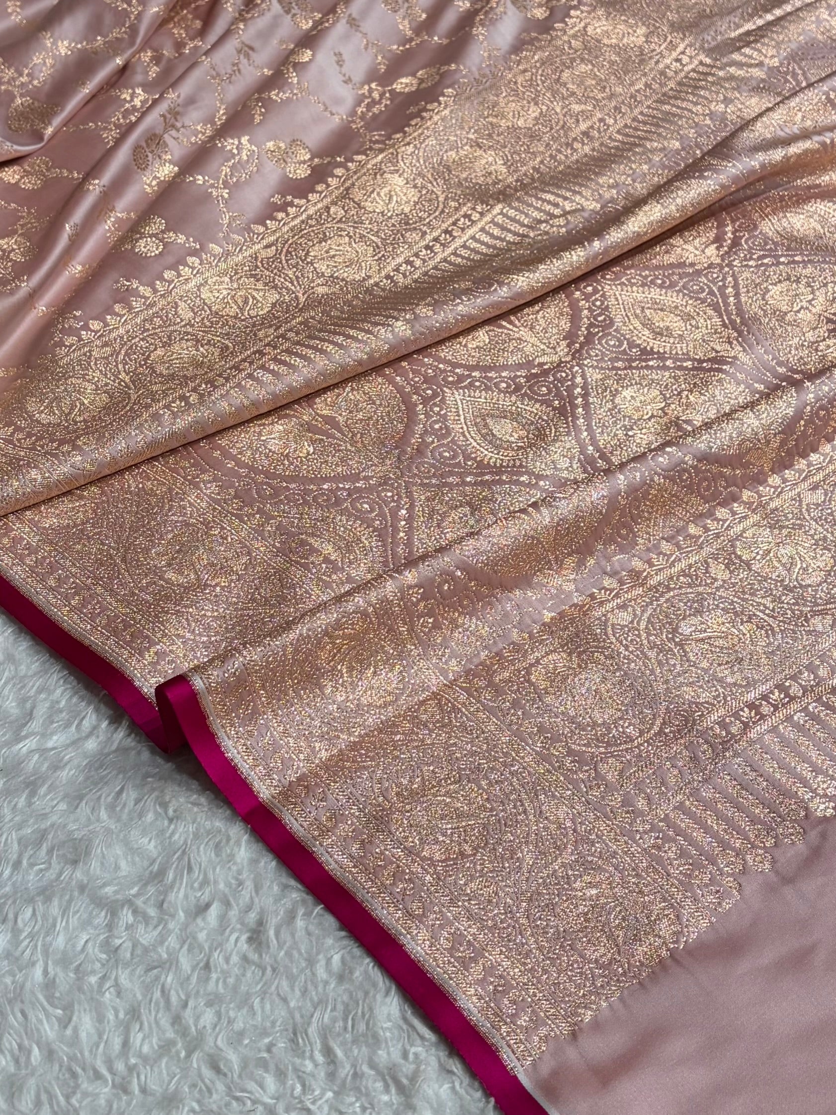 Banarasi Satin Katan Saree in Rose Gold Shades SK130