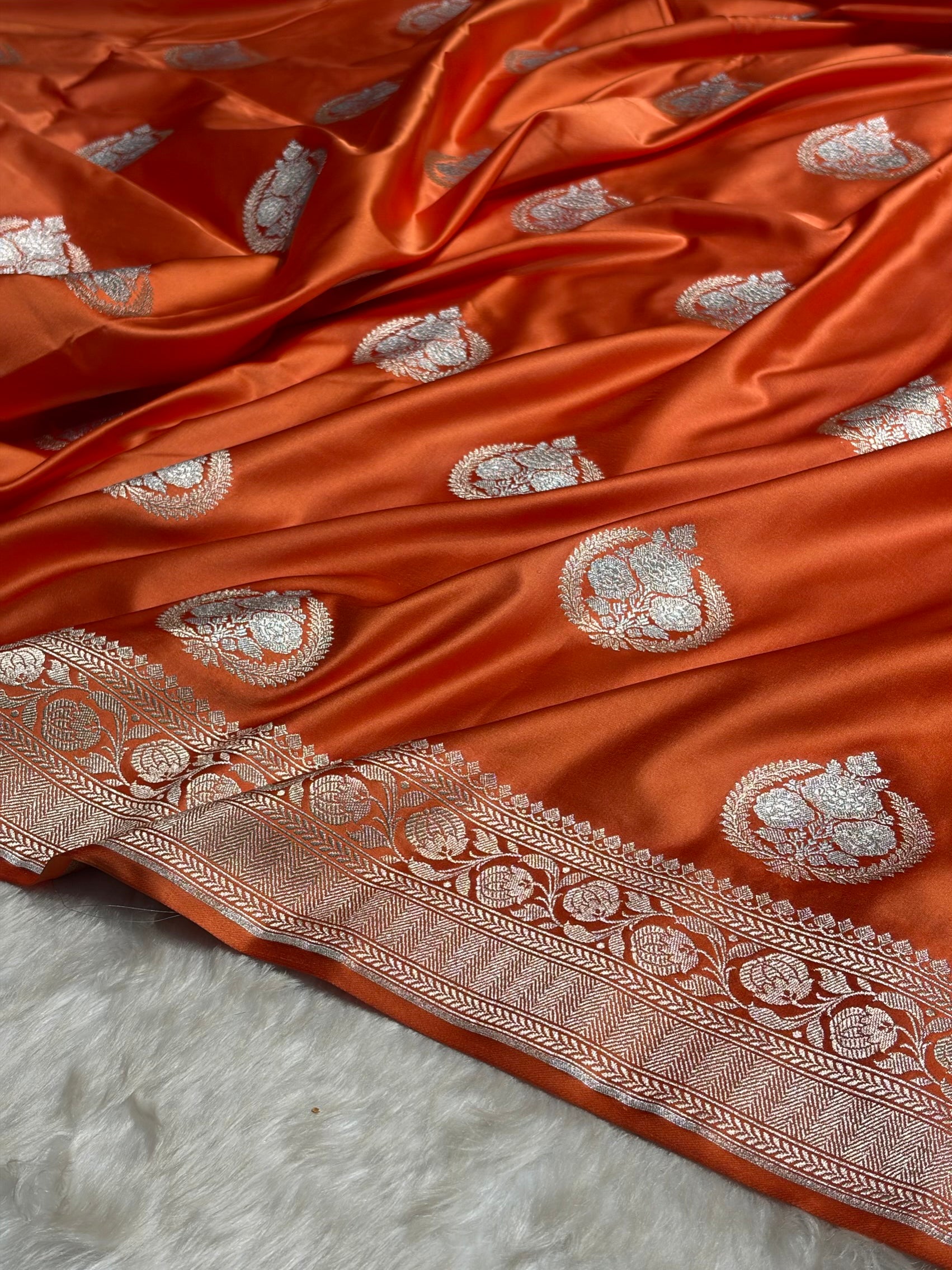 Dusty Orange Minakari Boota Mashru Silk Saree MS35