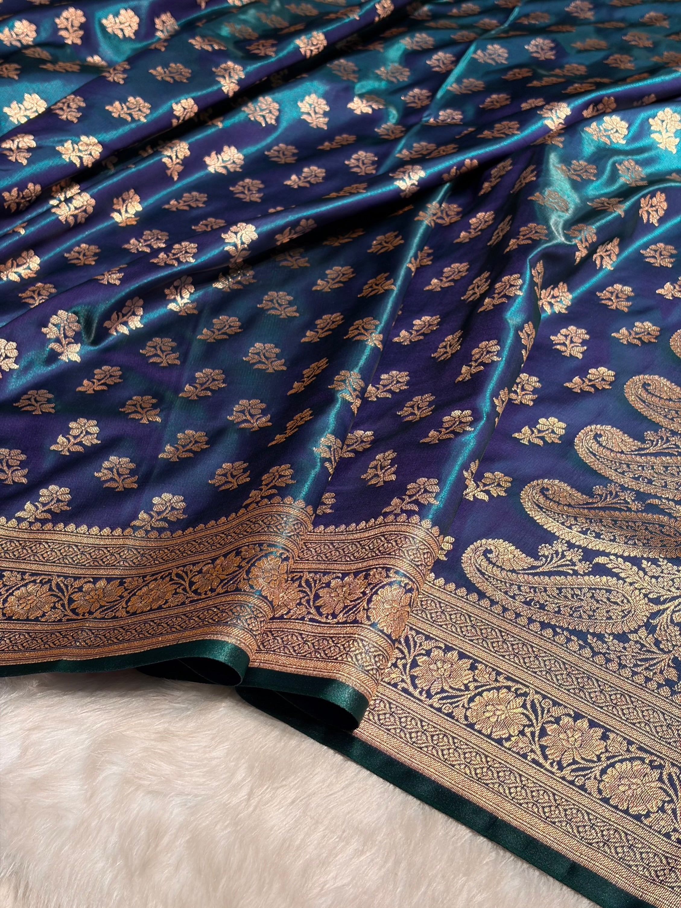 Peacock Shades Banarasi Satin Silk Saree SS34