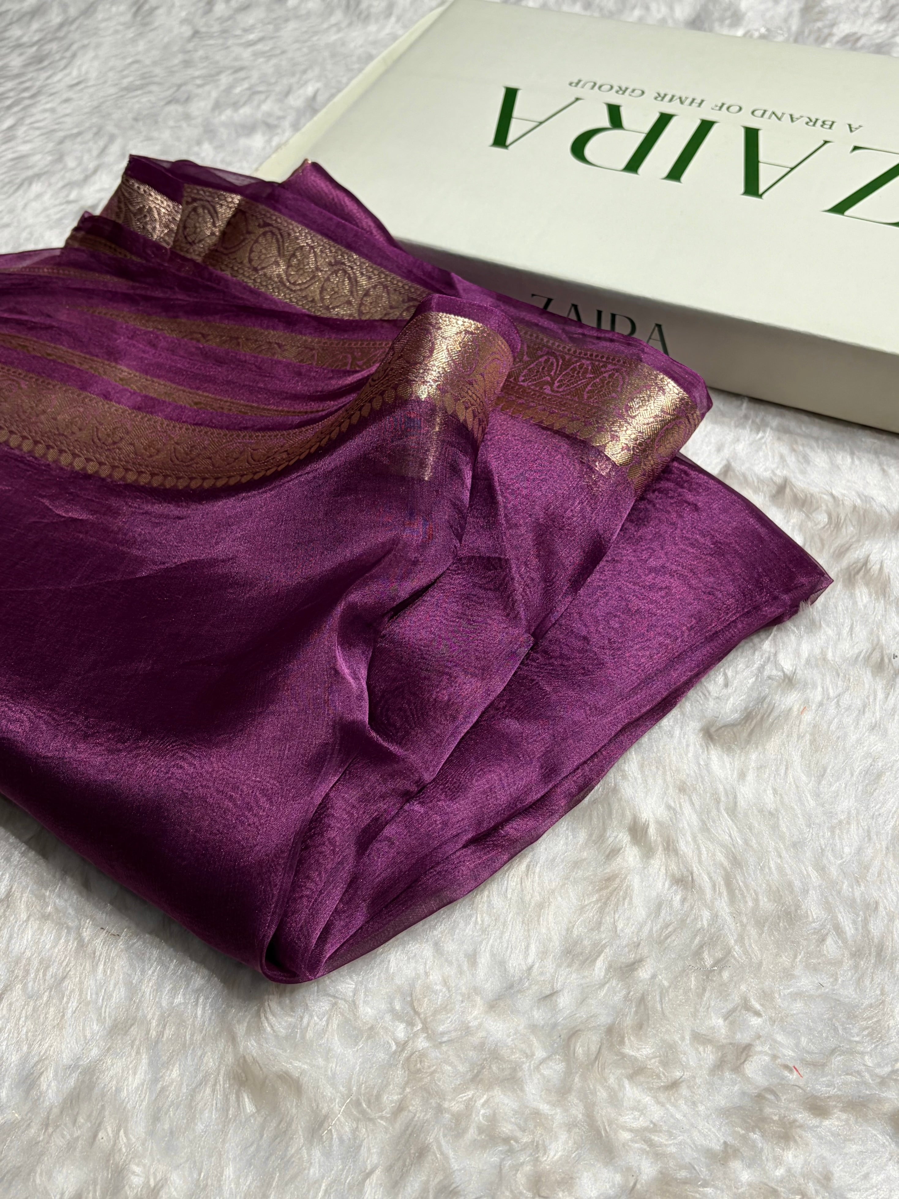 Purple Wine Shades Pure Tissue Silk Saree with Brocade Blouse PT-09