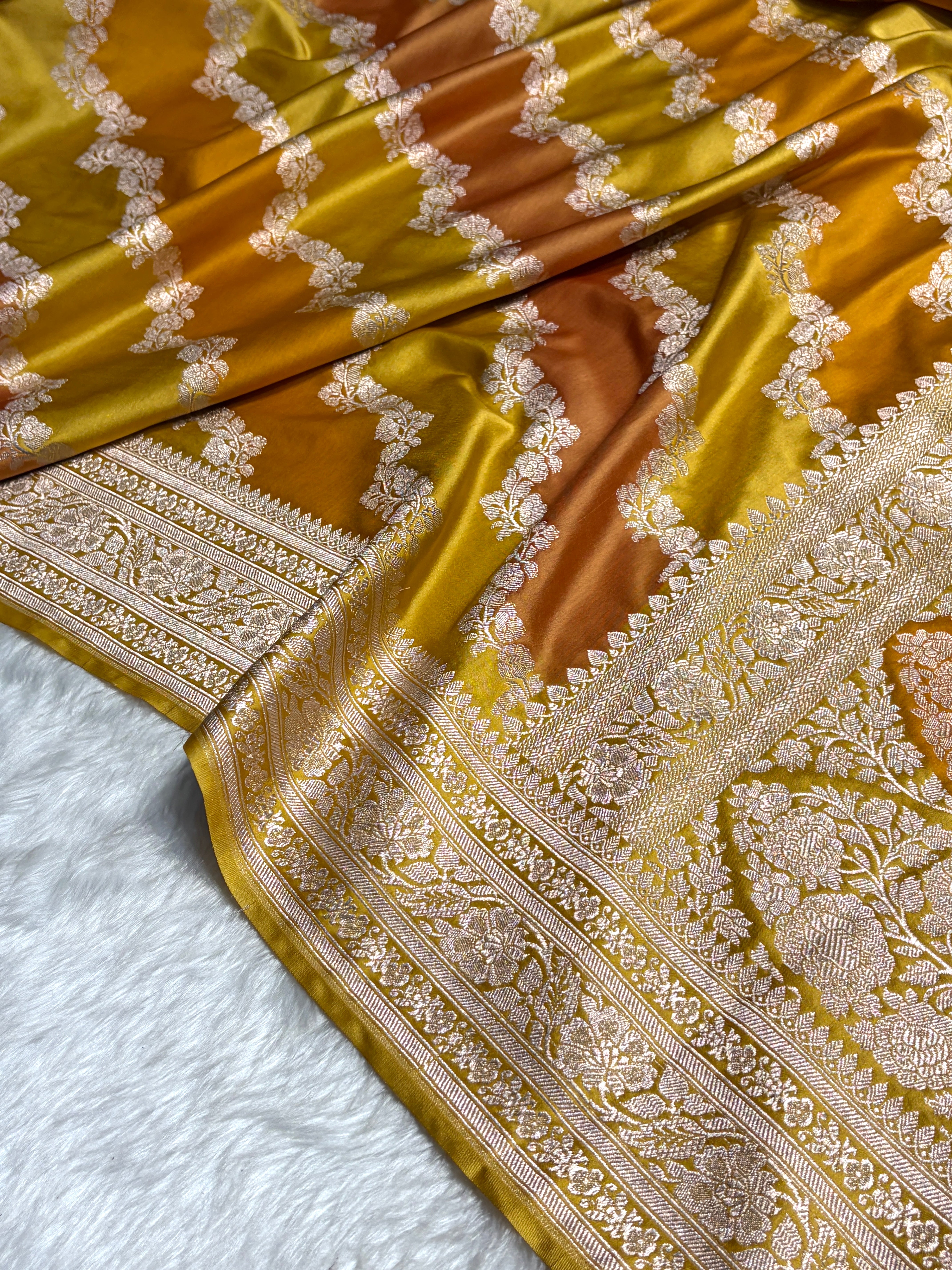 Mustard Rangkat Mashru Silk Saree With Cross Pattern MSRK02
