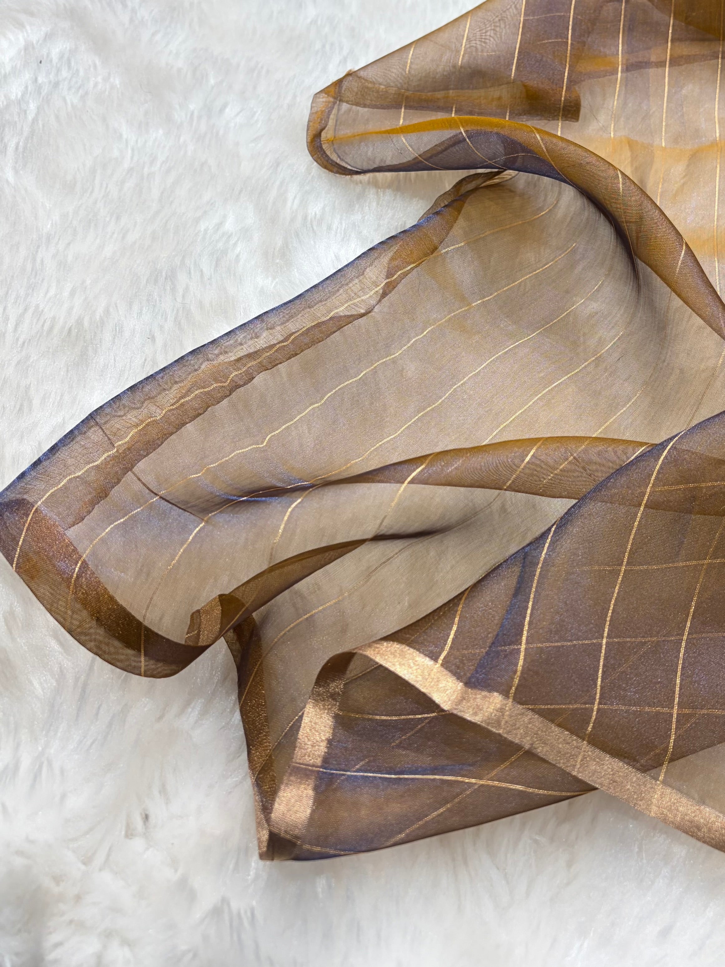 Cross Mustard Blue Bananasi Floral Shades Pure Tissue Silk Saree PT-36