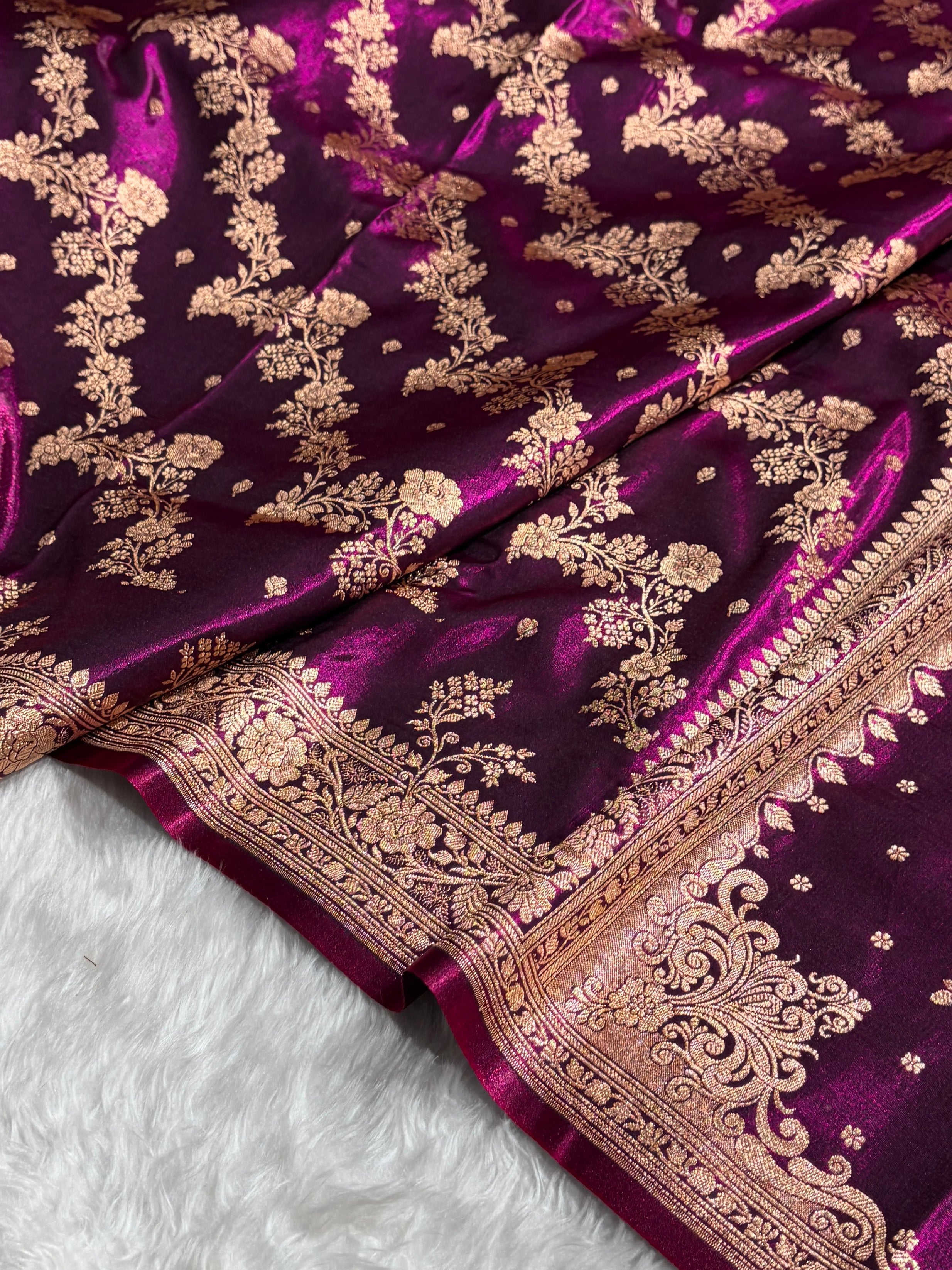 Satin Silk Saree Banarasi Cross with booti In Wine Shades SS22