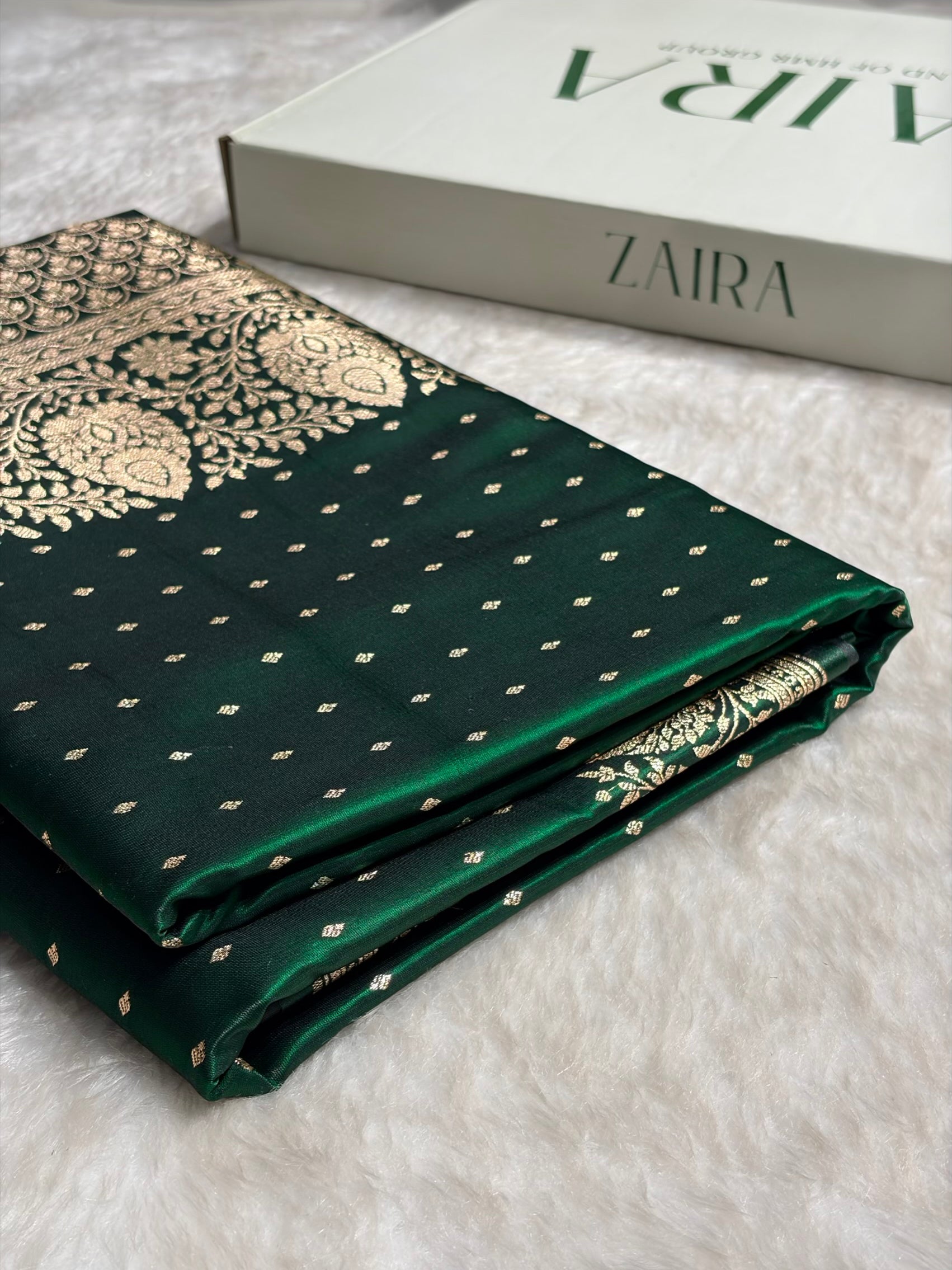 Ultra Light Weight Satin Silk Boota in Bottle Green Shades SS31