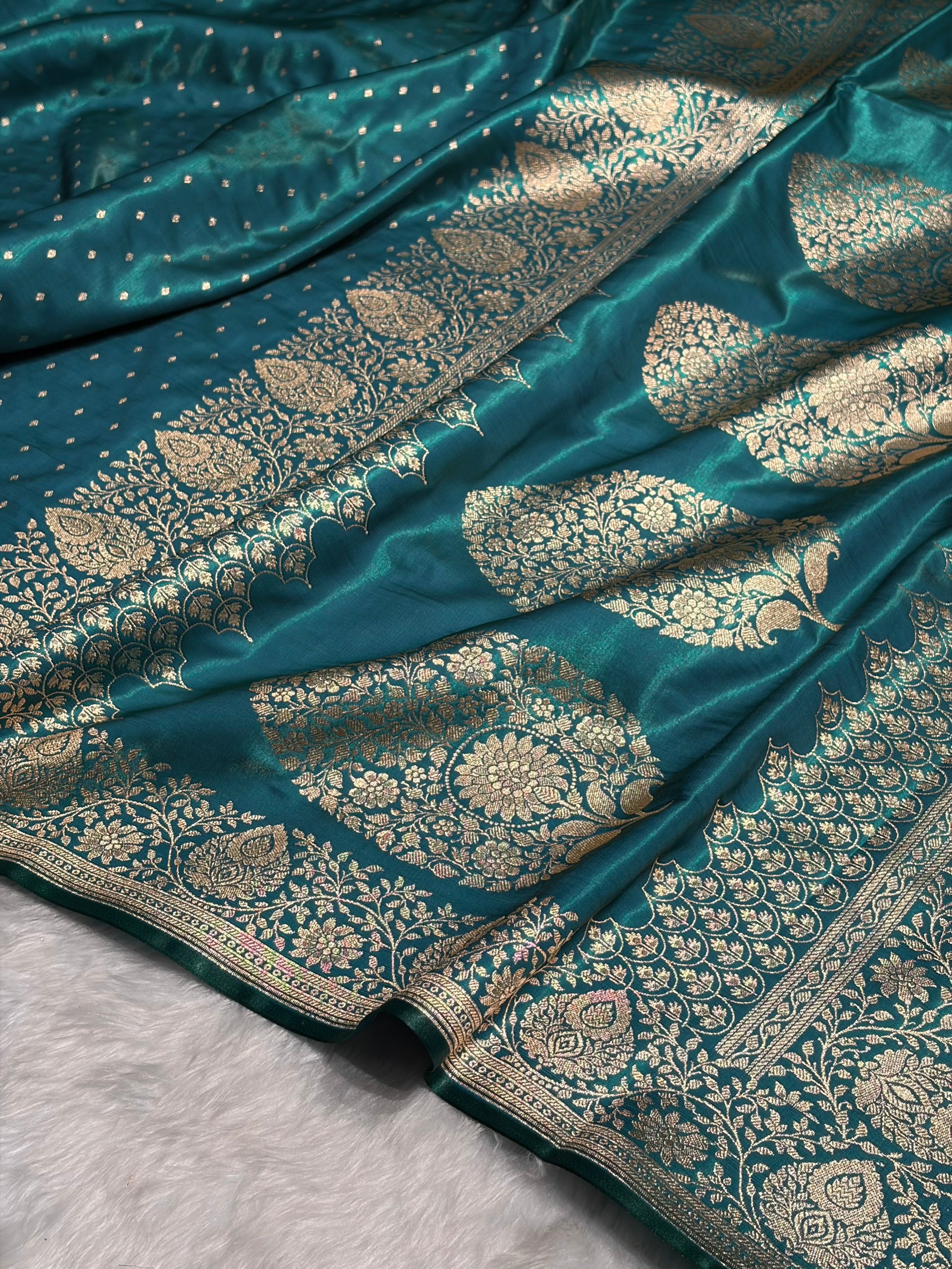 Ultra Light Weight Satin Silk Boota in Peacock Shades SS31