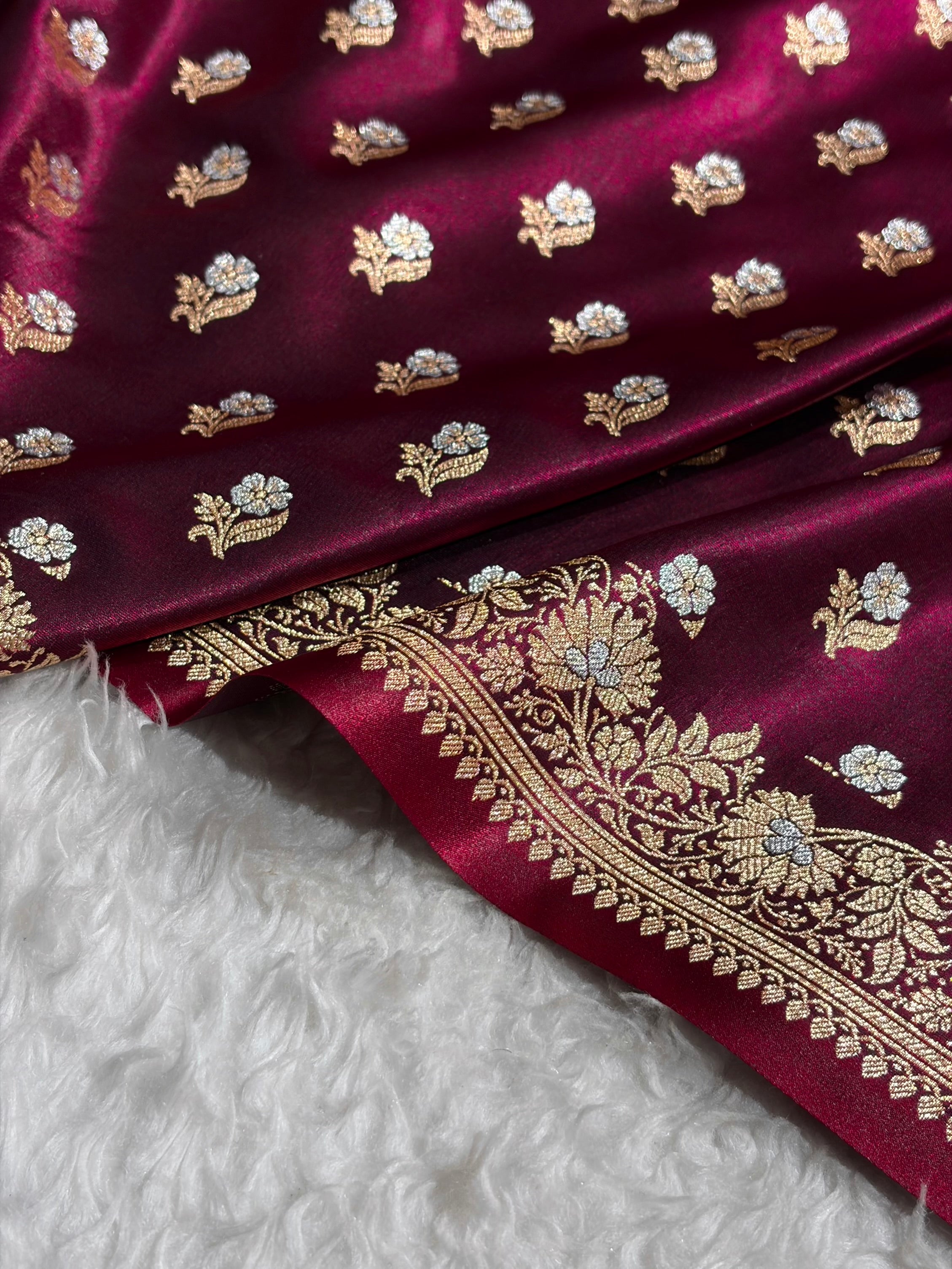 Banarasi Satin Silk Meena Boota in Wine Shades SS38