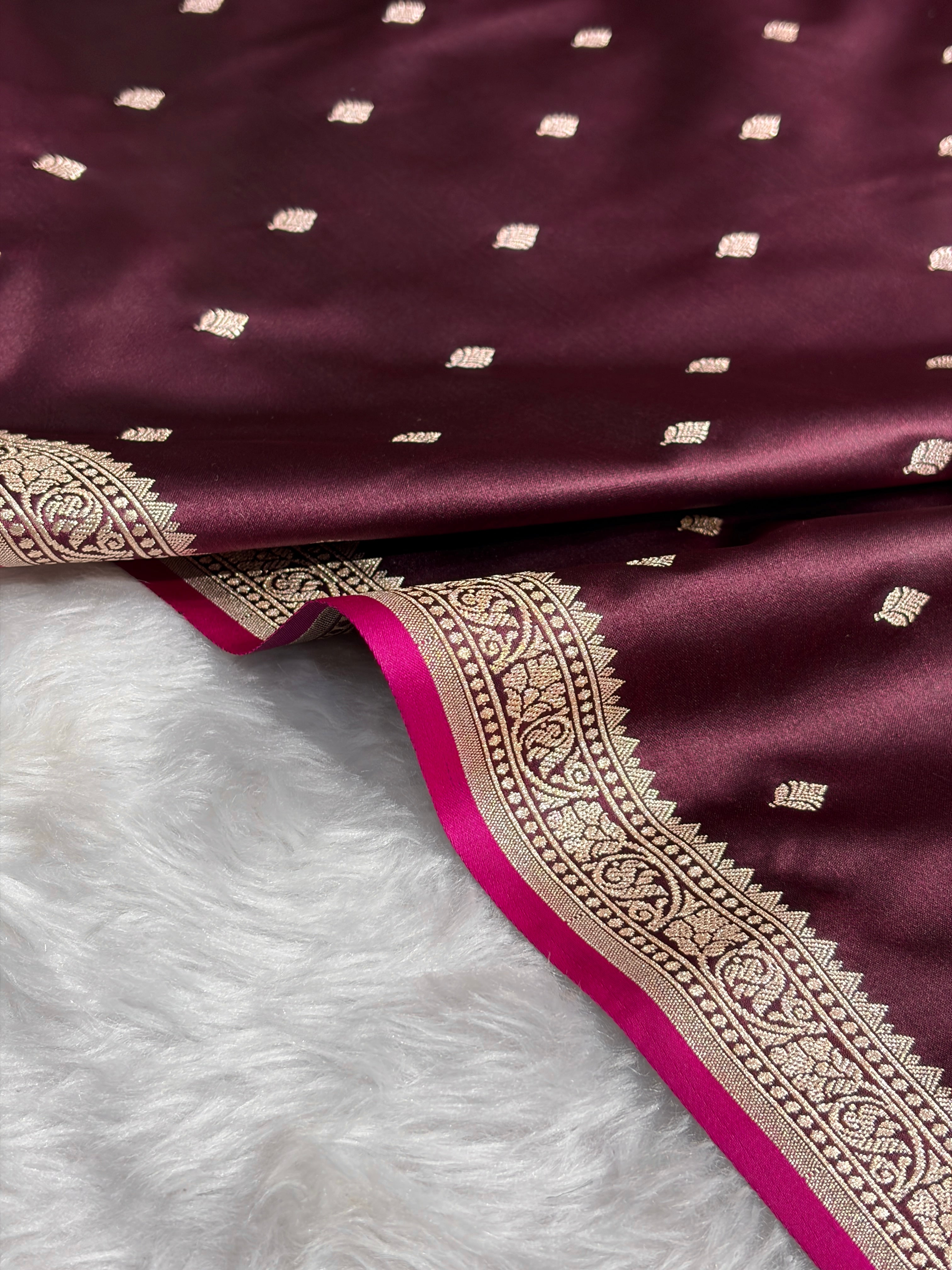 Premium Banarasi Satin Katan Saree in Garnet Shades SK90