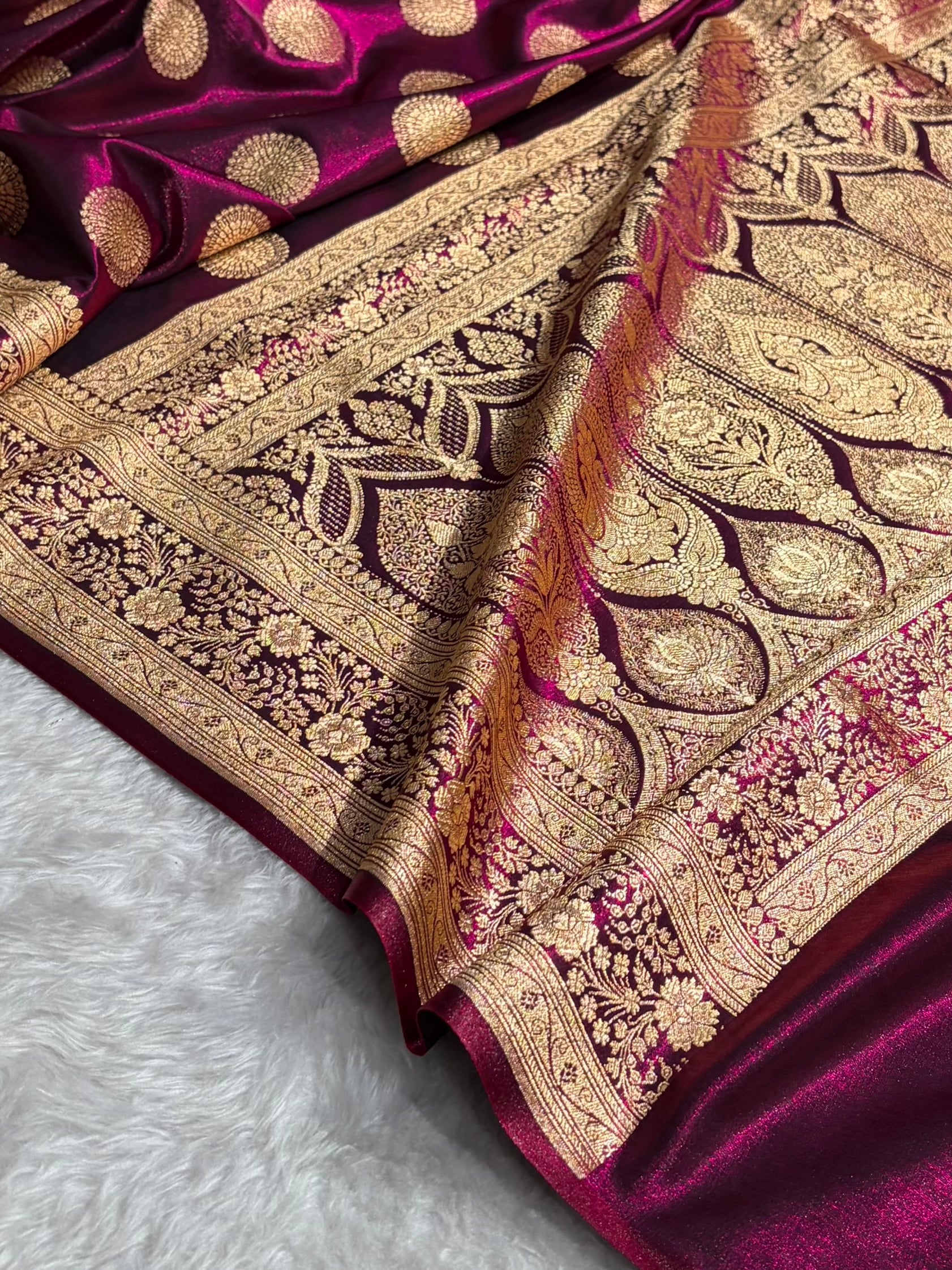 Wine Shades Banarasi Satin Silk Saree SS33