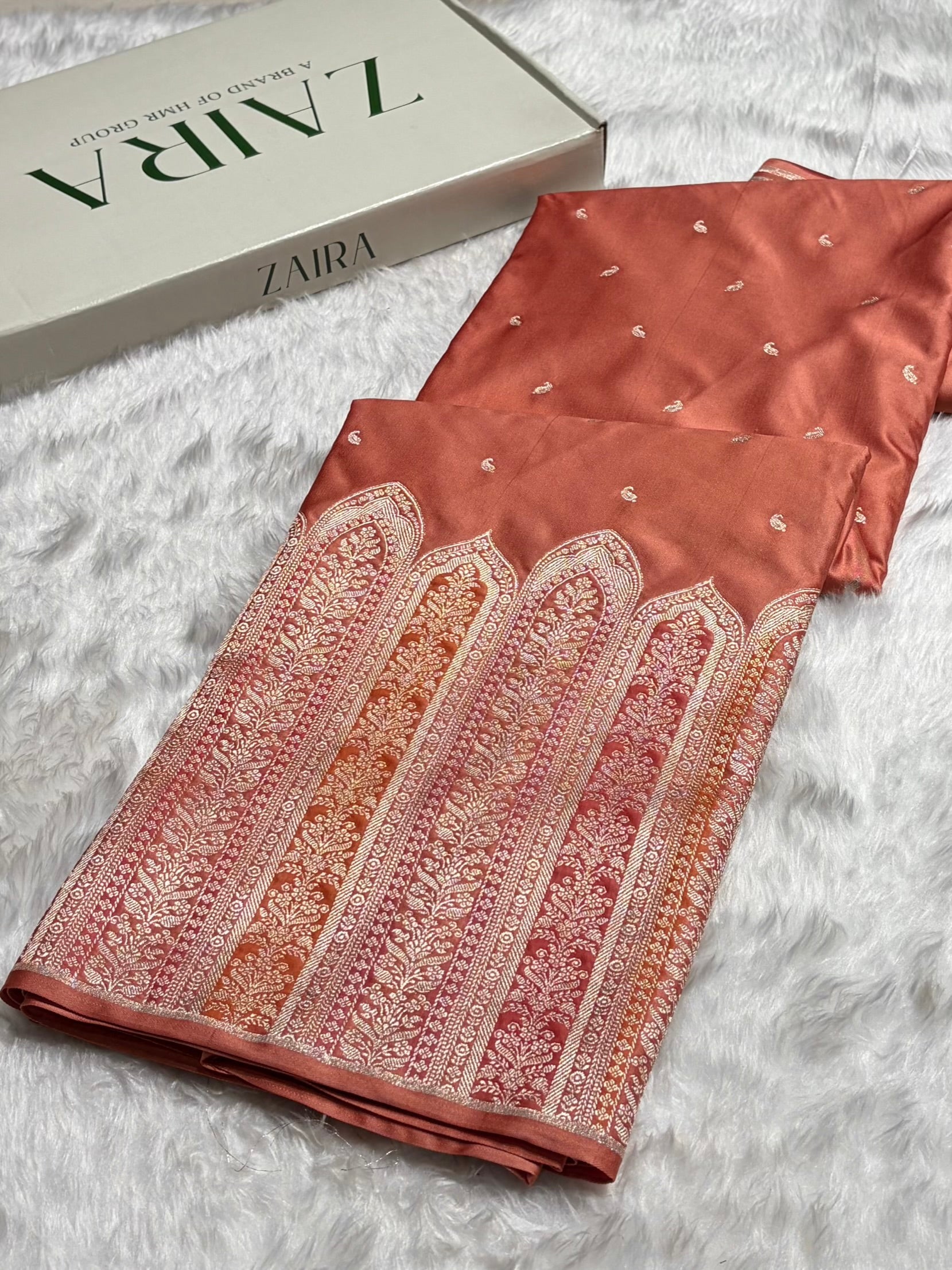 Skirt Border Light Peach Minakari Mashru Silk Saree MS13