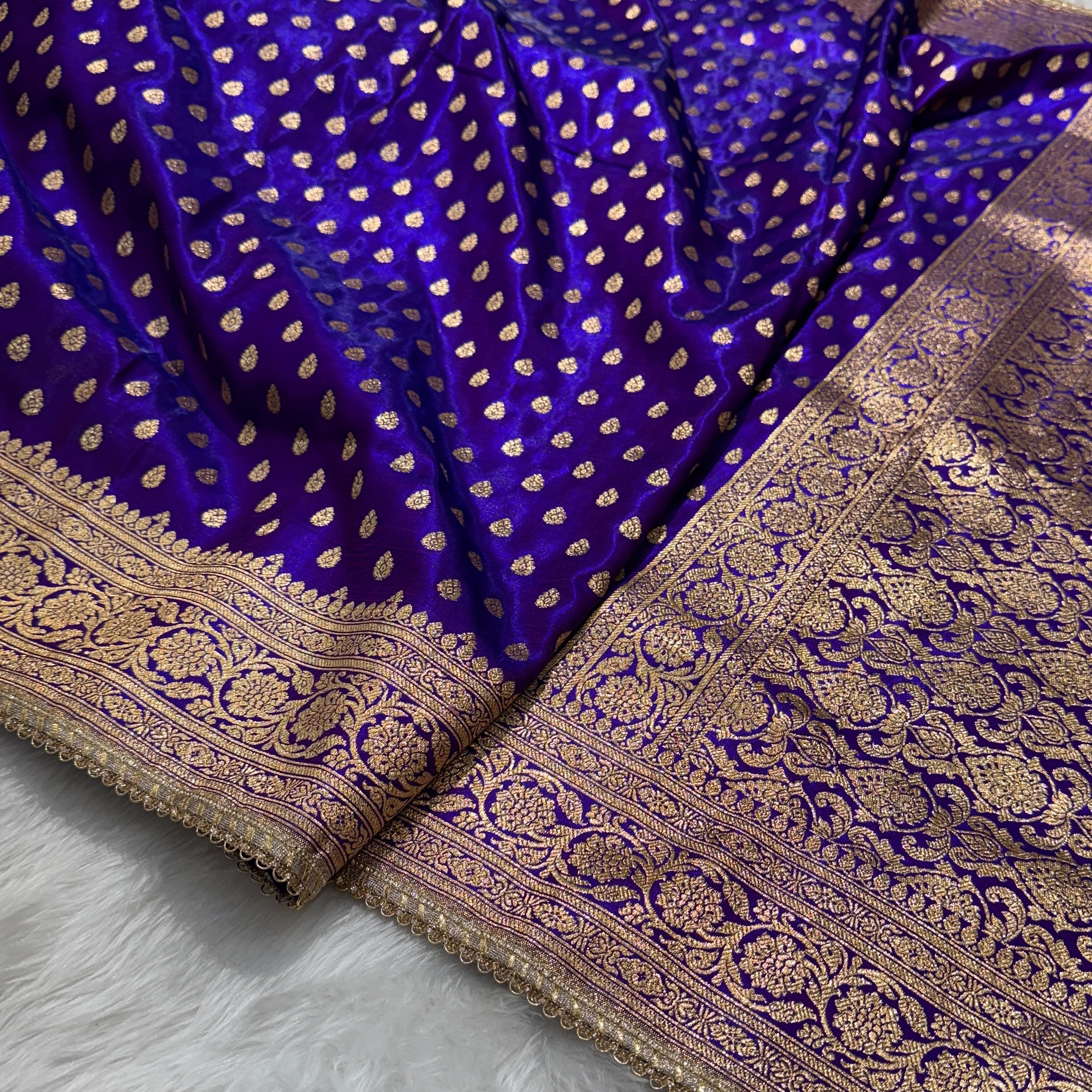 Purple Shades Satin Silk Banarasi Saree with Allover Booti Motifs SSGP01