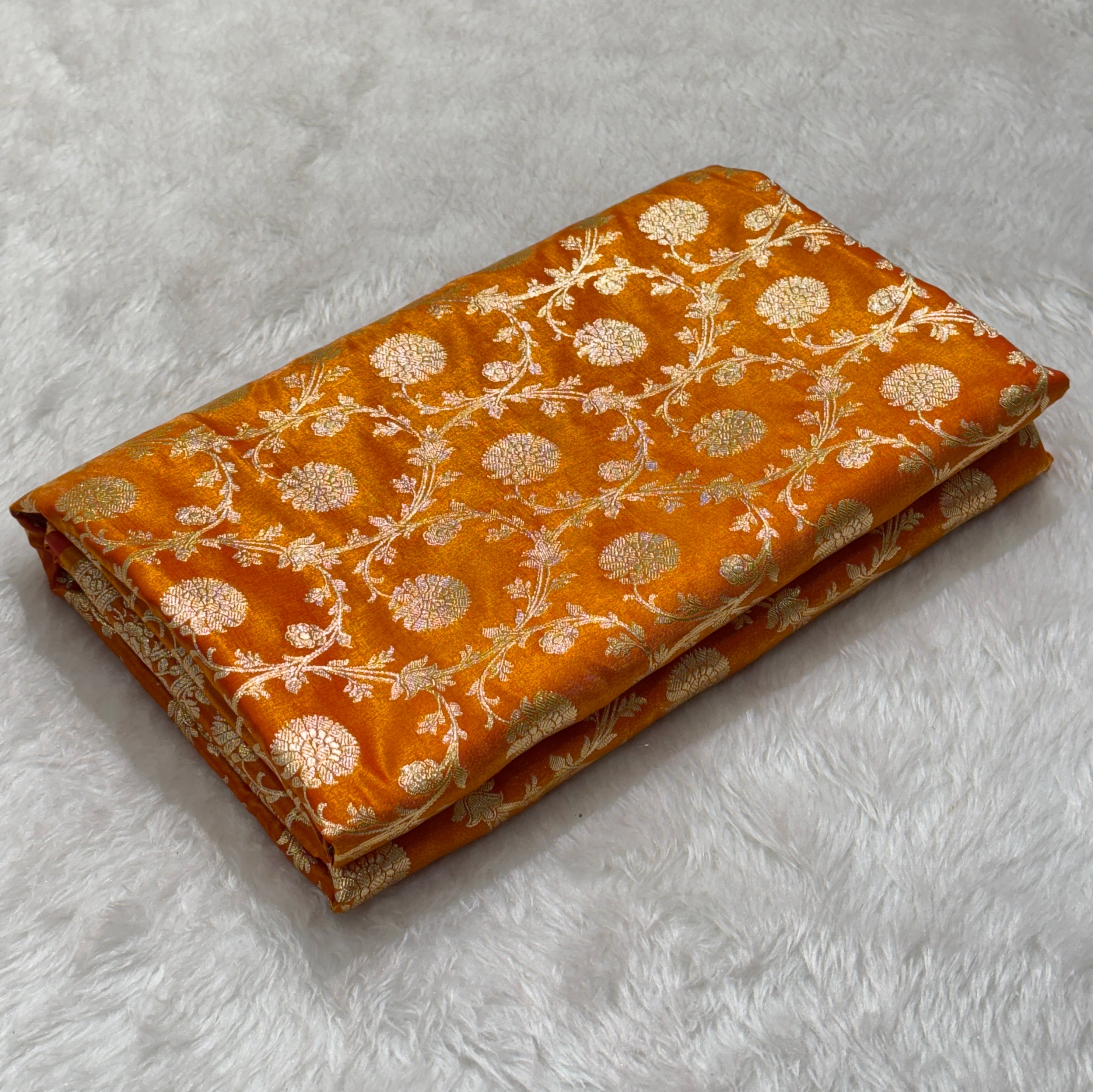 Light Weight Orange Gold Satin Silk Saree SS15