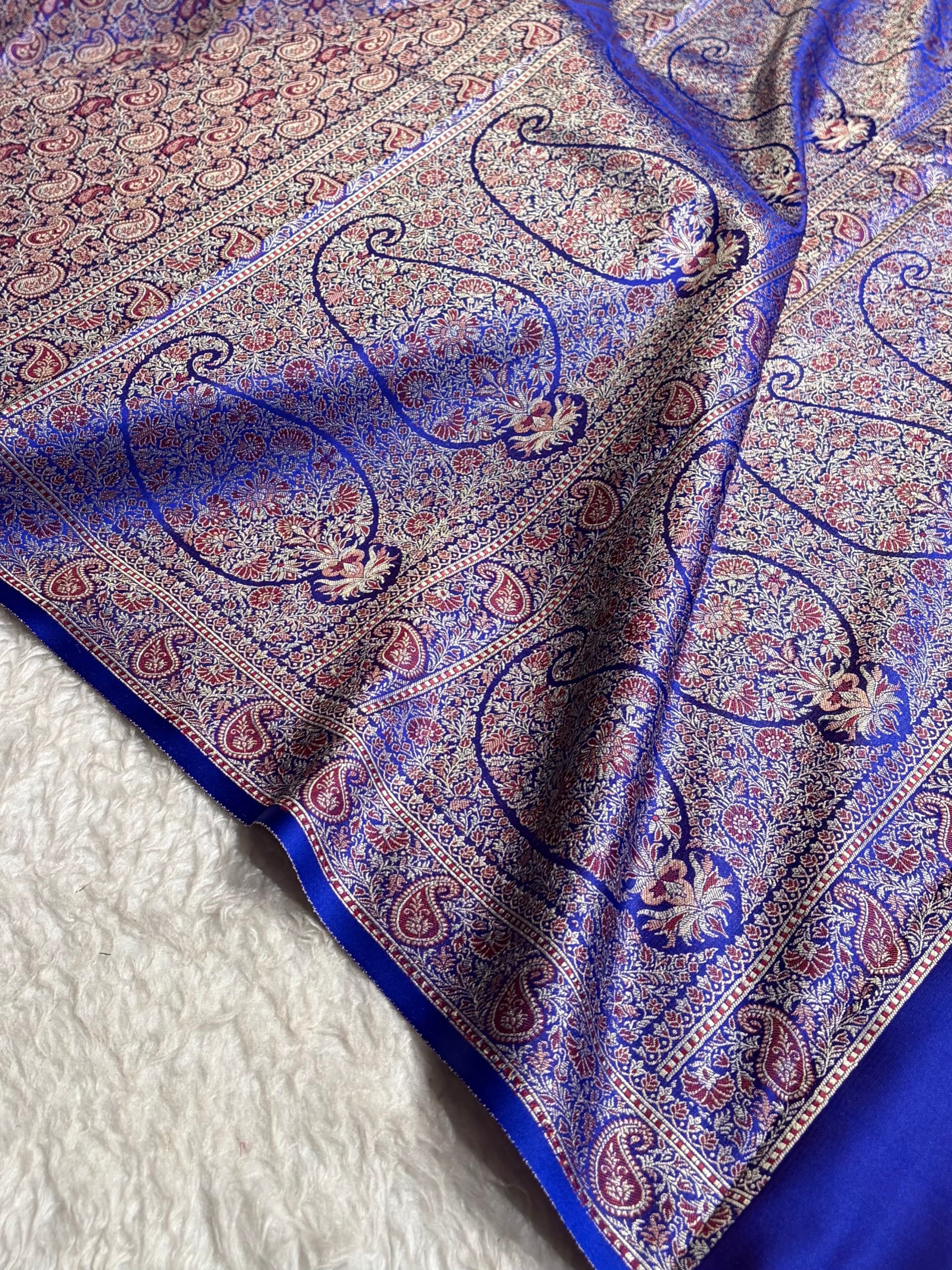 Royal Blue Jamawar Tanchoi Jaal Katan Silk Saree SKTM-22