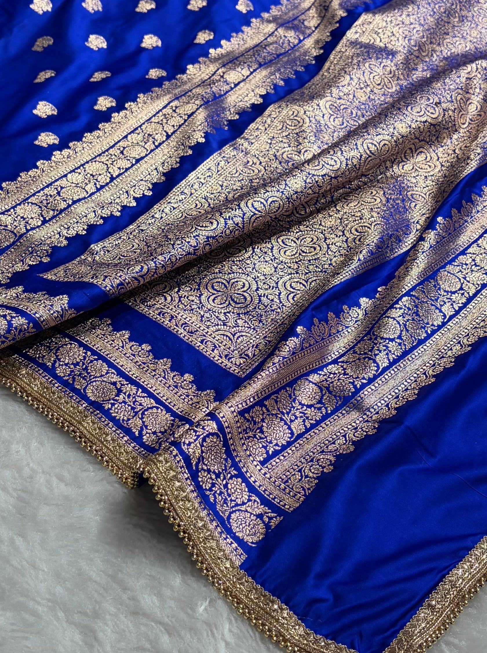 Royal Blue Booti Pattern With Gotta Patti Work Satin Katan Silk Saree SKGP49