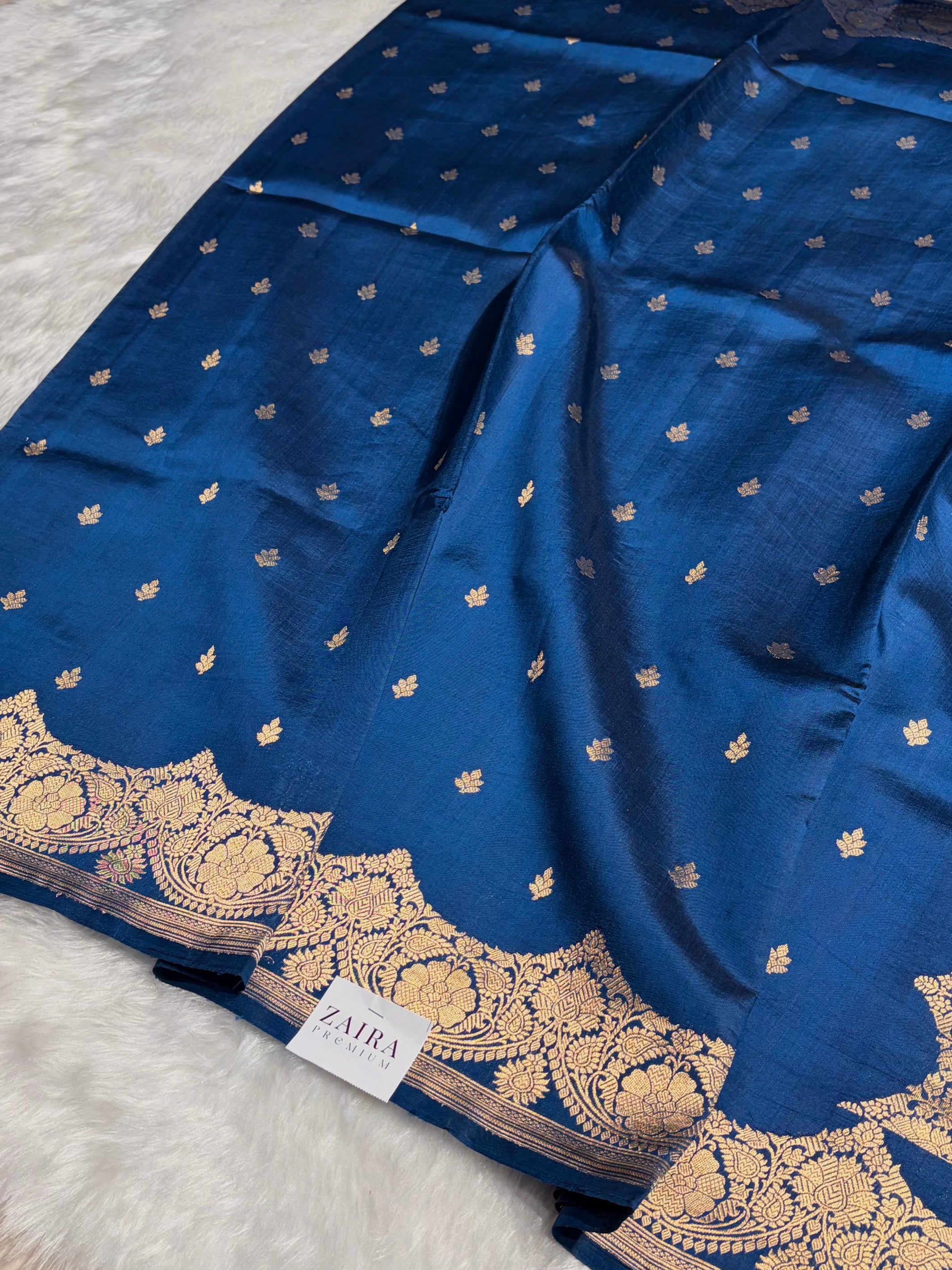 German blue Shades Meena Boota Handwoven Raw Mango Silk RM-25